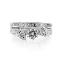 Rachel Koen 14K White Gold Diamond Two Piece Ring Set 0.75Cttw