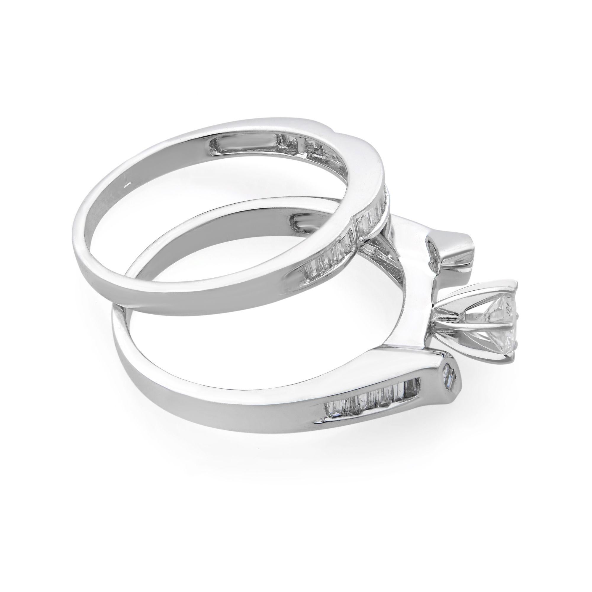 Modern Rachel Koen 14K White Gold Diamond Two Piece Ring Set 0.75Cttw For Sale