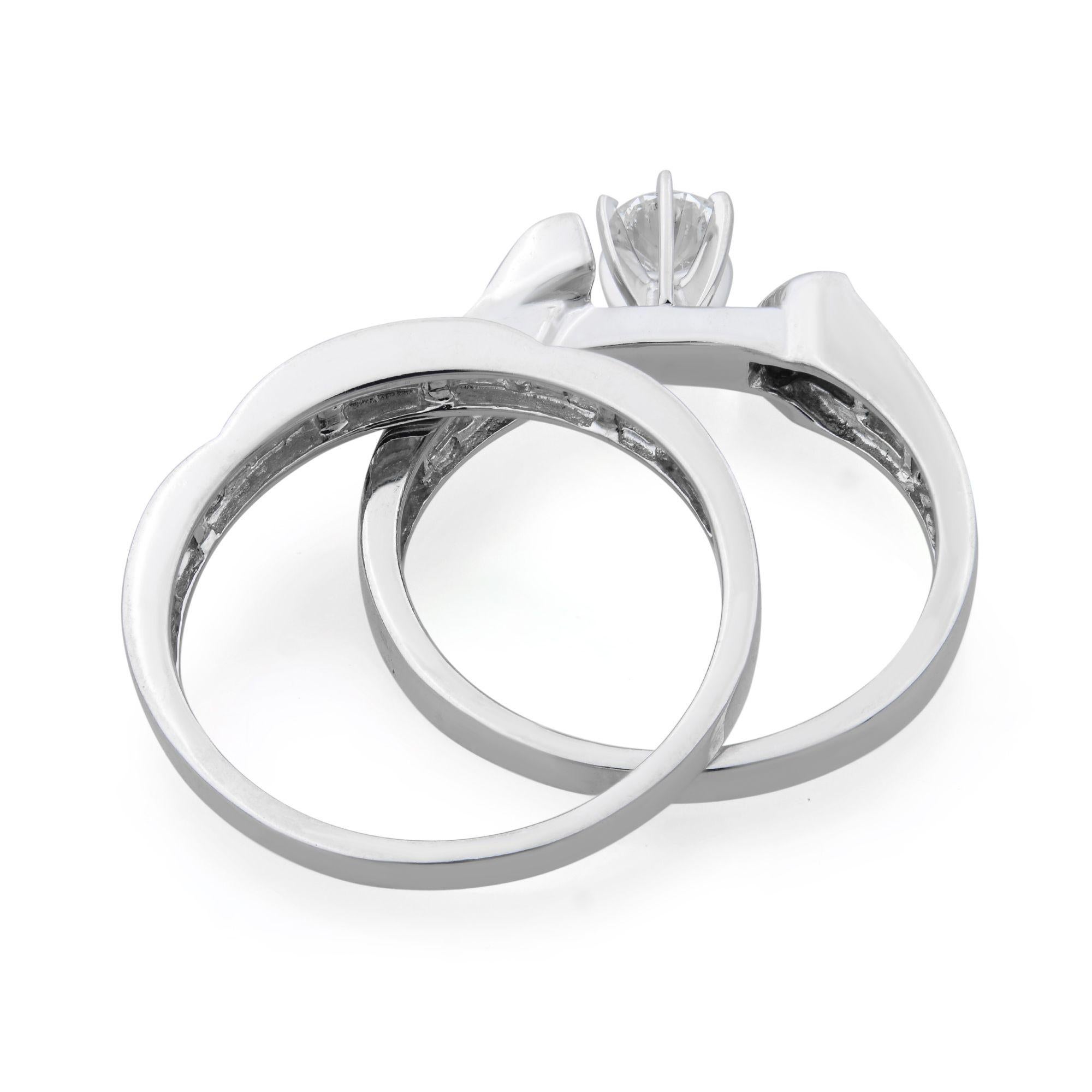 Round Cut Rachel Koen 14K White Gold Diamond Two Piece Ring Set 0.75Cttw For Sale