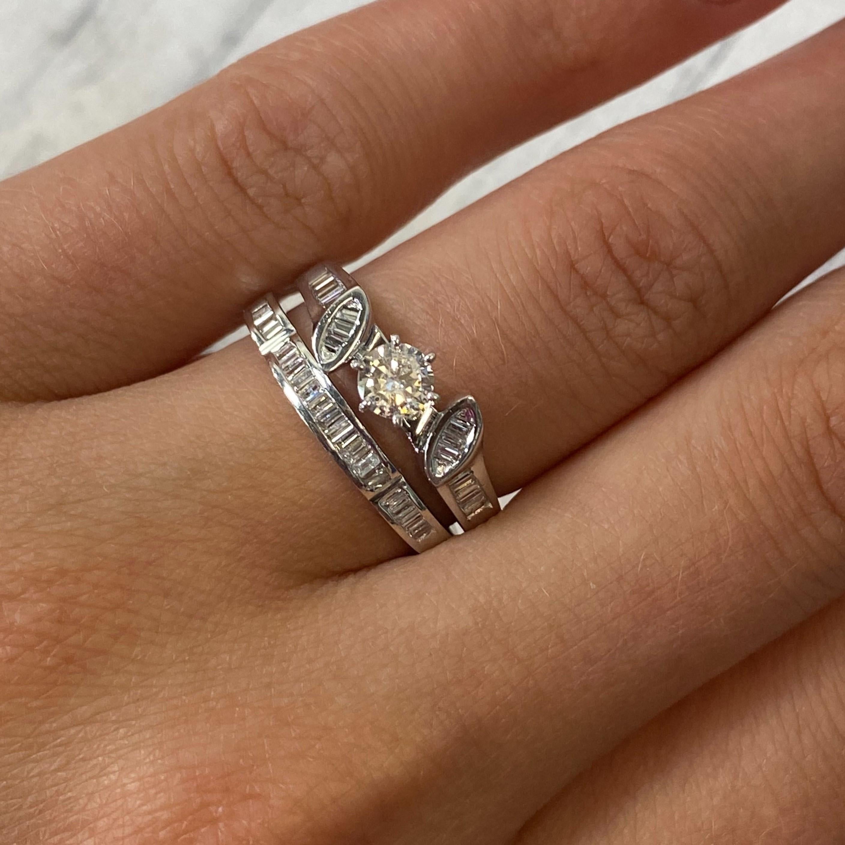 Rachel Koen 14K White Gold Diamond Two Piece Ring Set 0.75Cttw In Excellent Condition For Sale In New York, NY