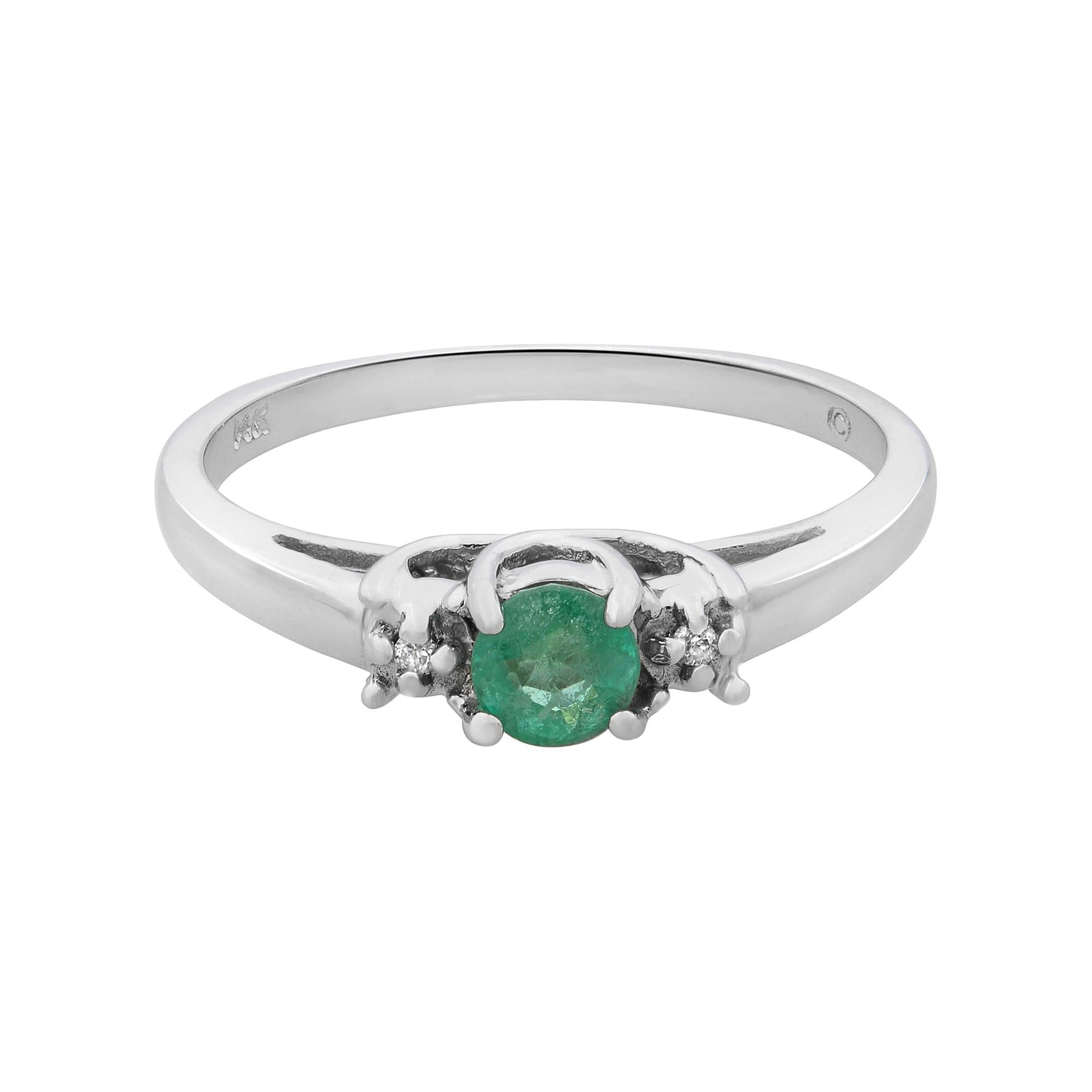 Rachel Koen 14K White Gold Emerald 0.25cttw Diamond 0.02cttw Ladies Ring SZ7 For Sale