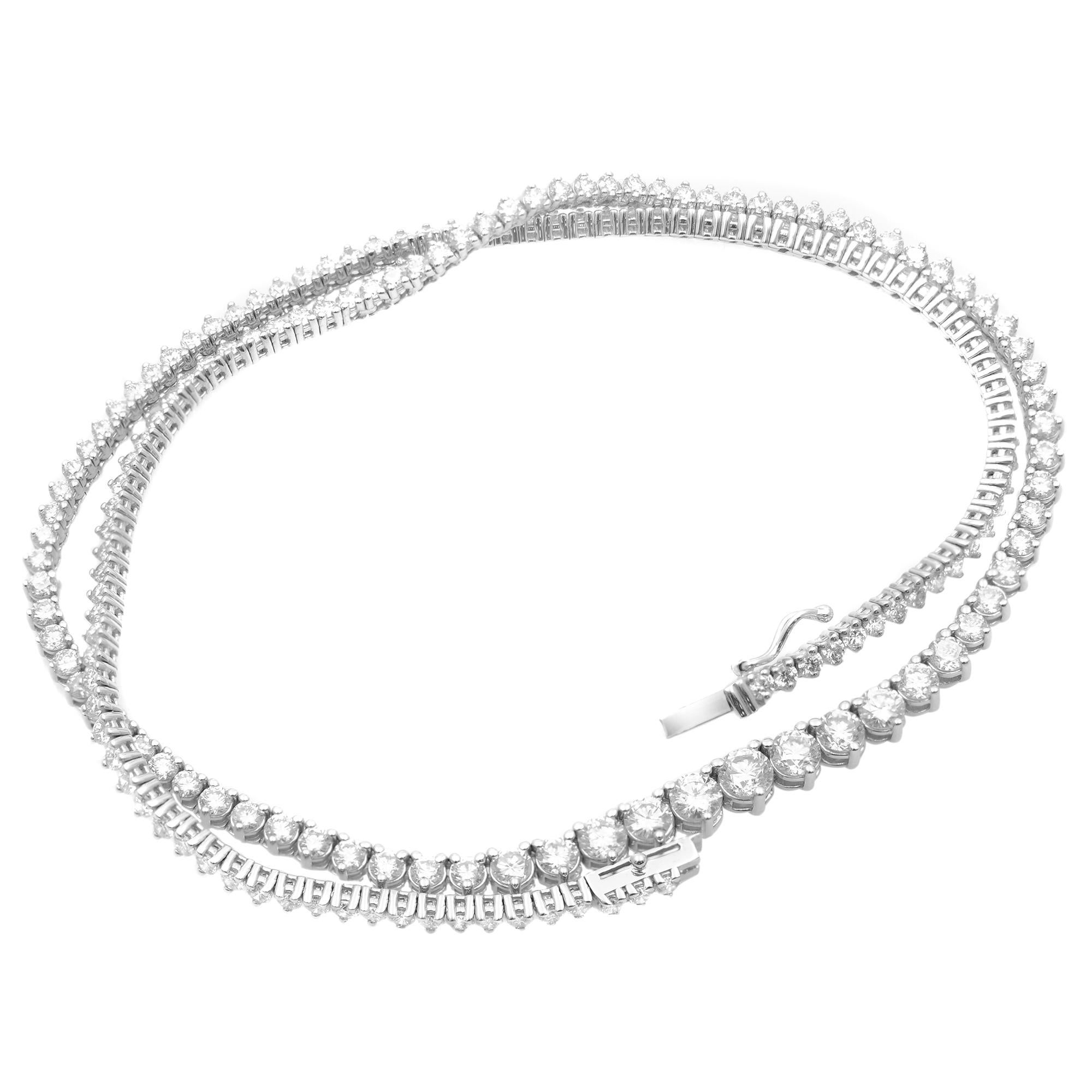 Rachel Koen 14K White Gold Graduated Round Cut Diamond Tennis Necklace 10.00cttw In New Condition For Sale In New York, NY