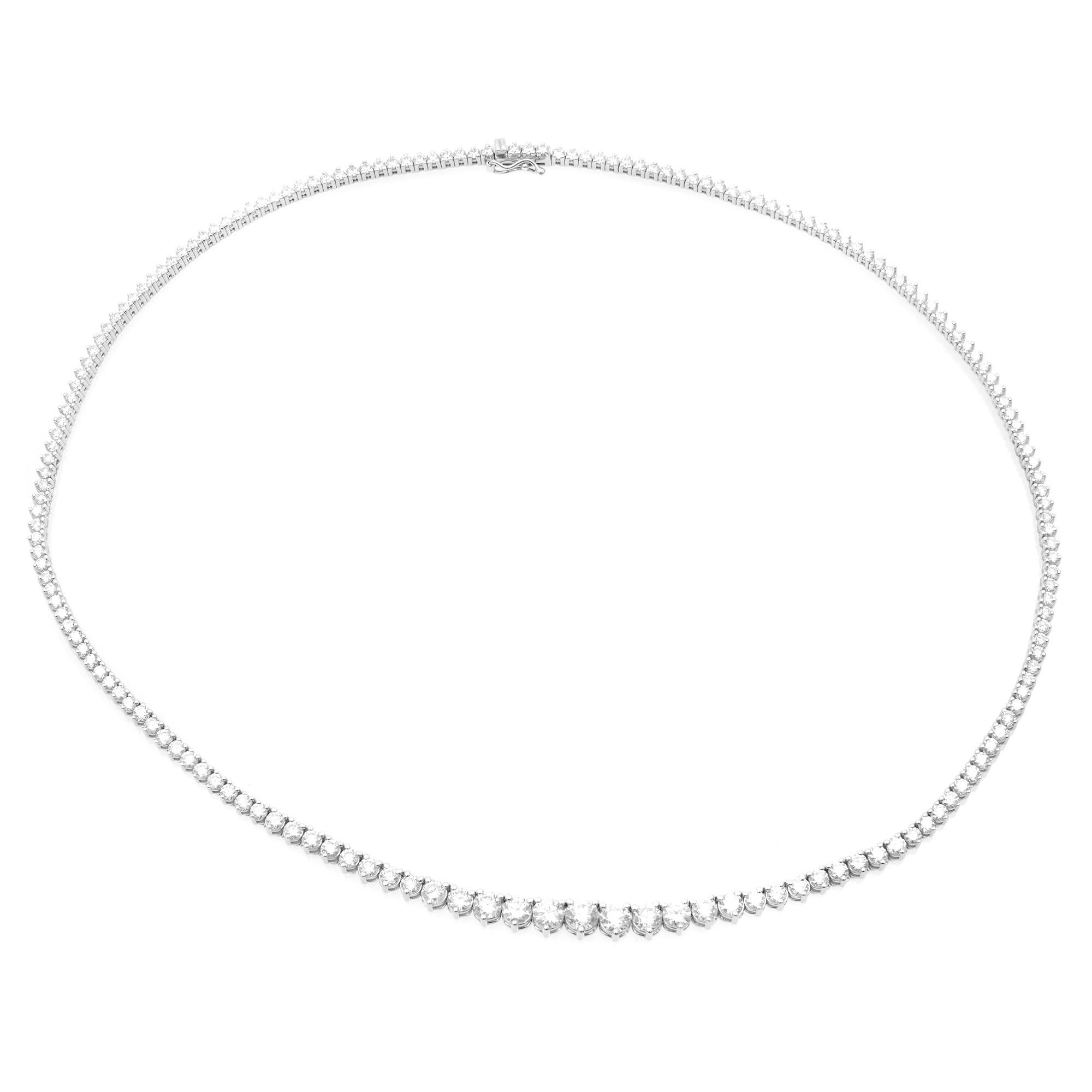 Women's Rachel Koen 14K White Gold Graduated Round Cut Diamond Tennis Necklace 10.00cttw For Sale