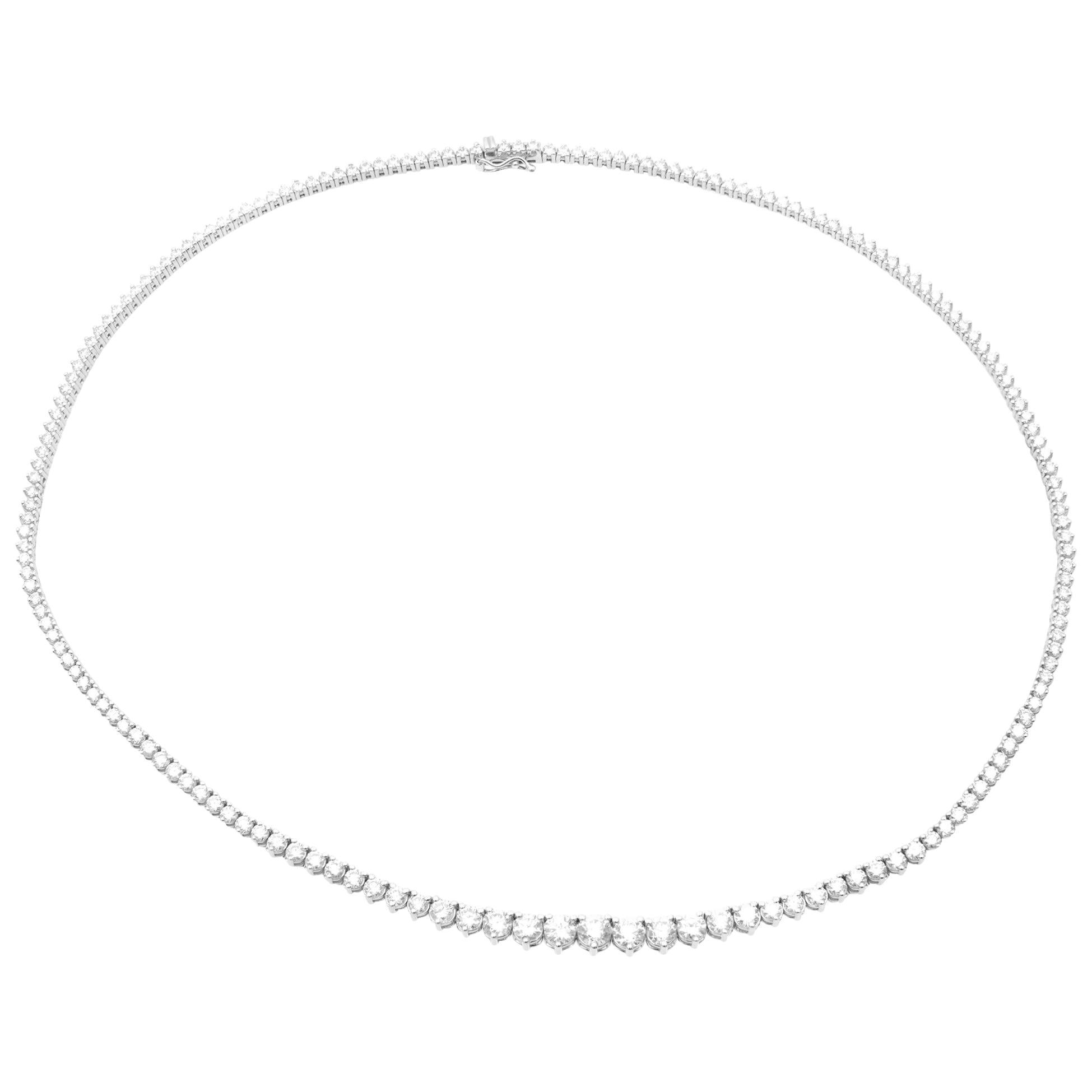 Rachel Koen Collier tennis en or blanc 14 carats avec diamants taille ronde gradués de 10,00 carats