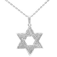 Rachel Koen 14K White Gold Jewish Star of David Diamond Pendant 0.65cttw