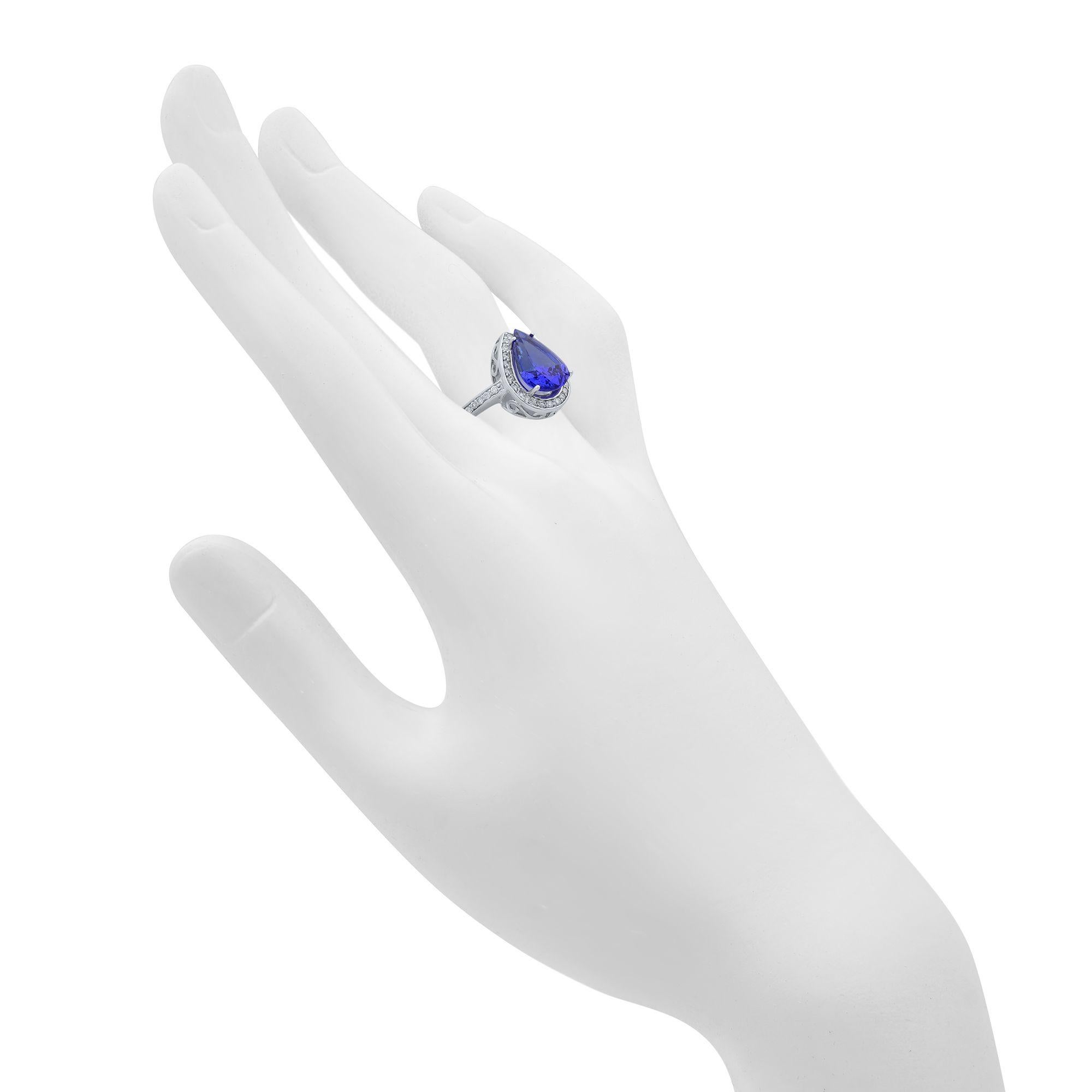 Modern Rachel Koen 14 Karat White Gold Pear Shaped Tanzanite and Diamonds Ring
