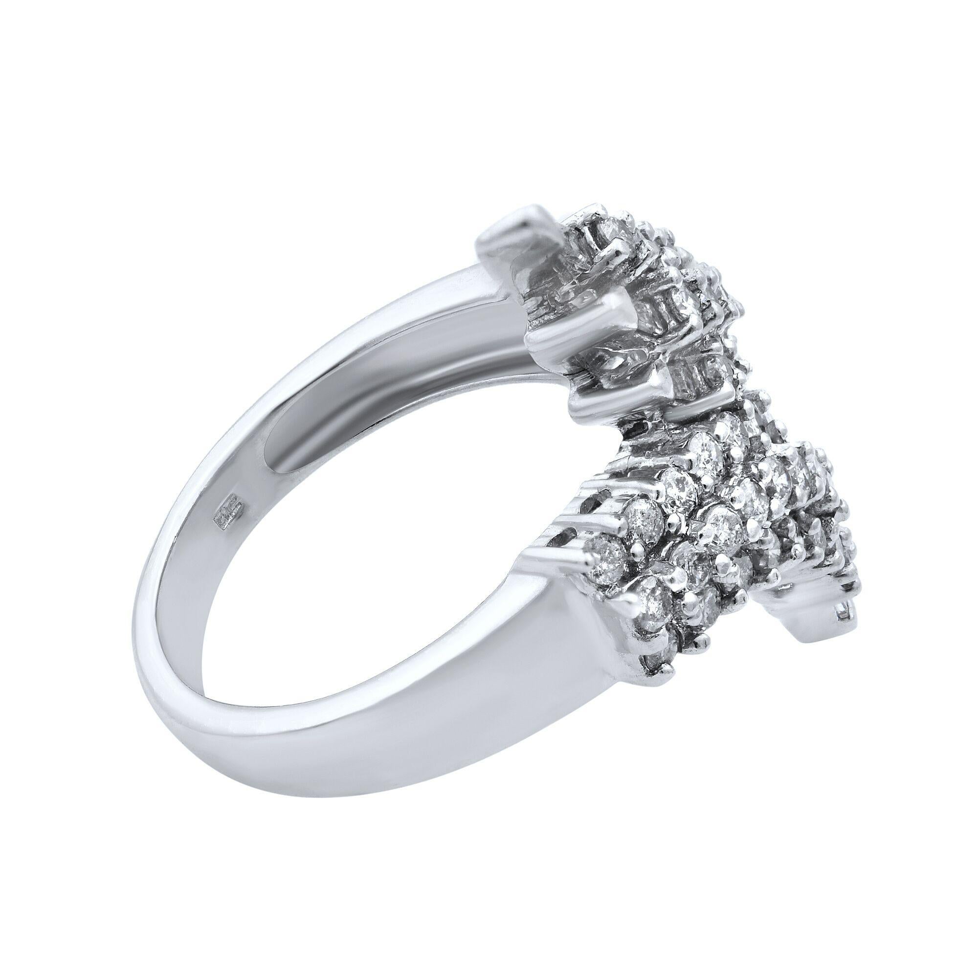 Modern Rachel Koen Round & Baguette Cut Diamond Ring 14K White Gold 1.50Cttw Size 7 For Sale