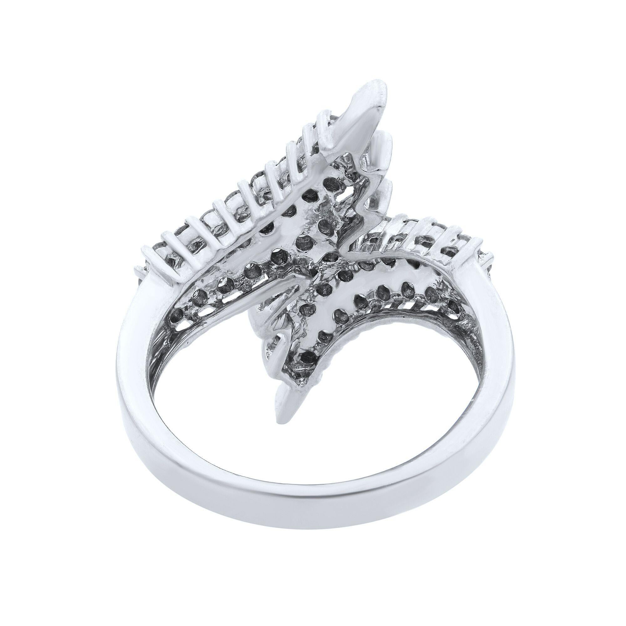 Round Cut Rachel Koen Round & Baguette Cut Diamond Ring 14K White Gold 1.50Cttw Size 7 For Sale