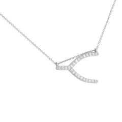 Rachel Koen 14K White Gold Sideways Wishbone Necklace 0.24cttw