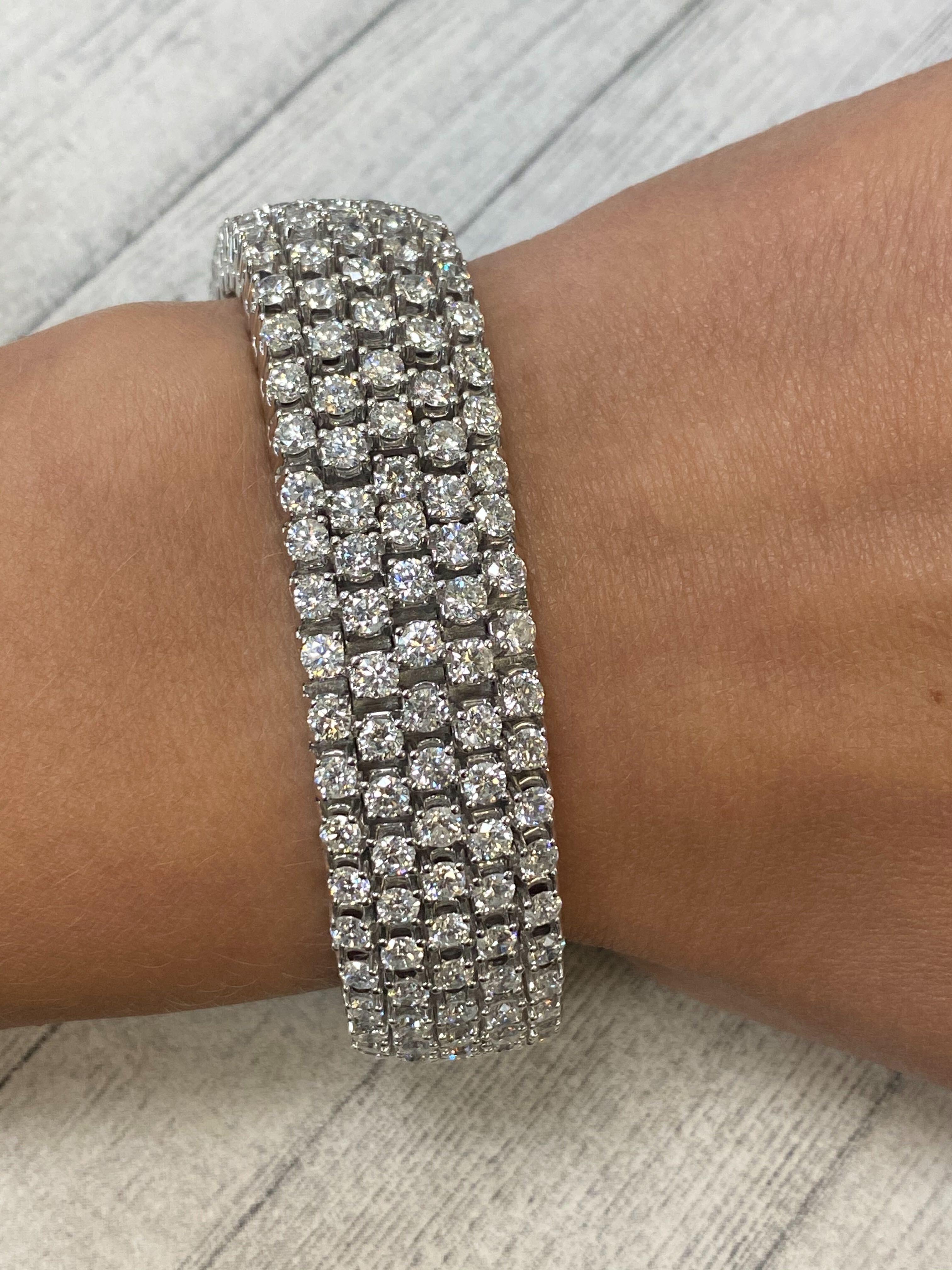 Modern Rachel Koen 14K White Gold Thick Flexible Diamond Tennis Bracelet 27.80cttw For Sale