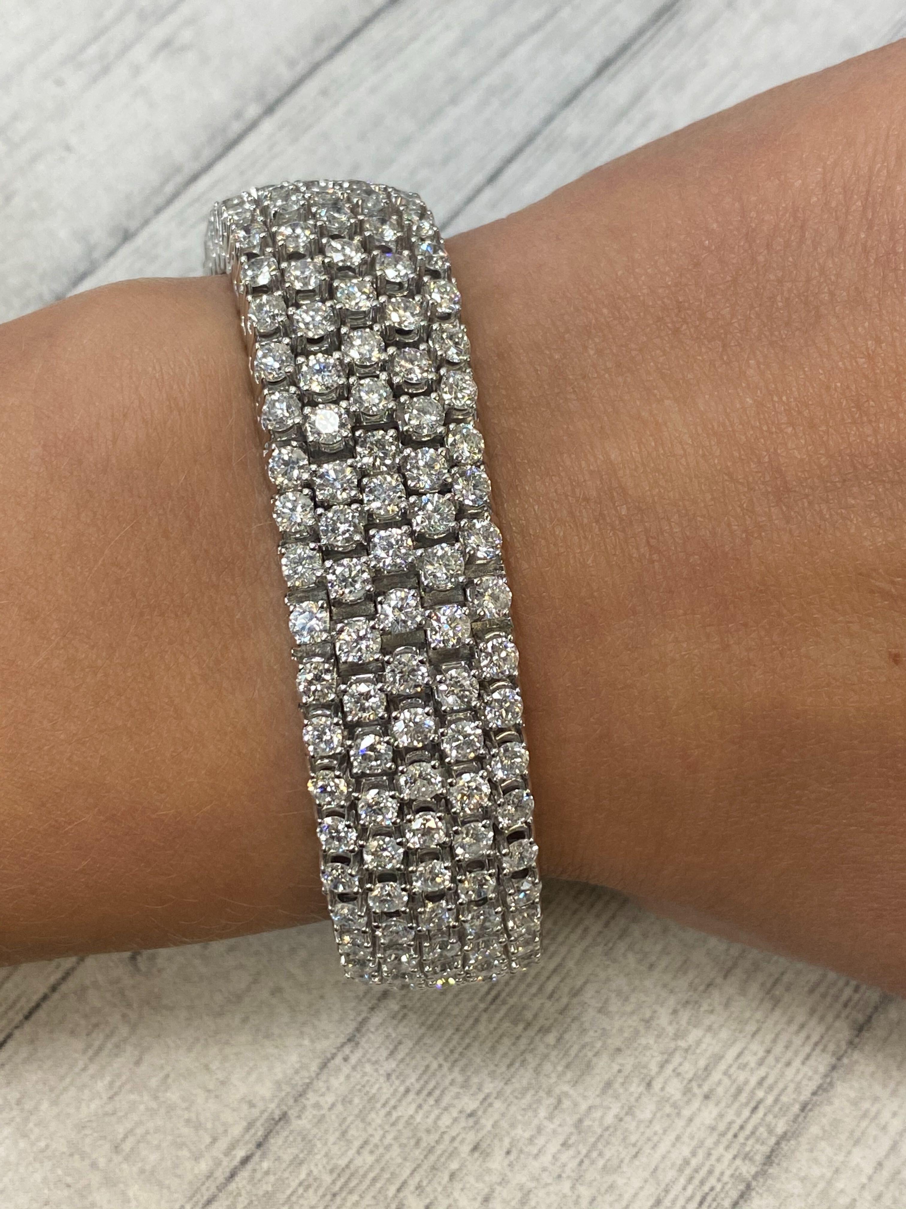 Round Cut Rachel Koen 14K White Gold Thick Flexible Diamond Tennis Bracelet 27.80cttw For Sale