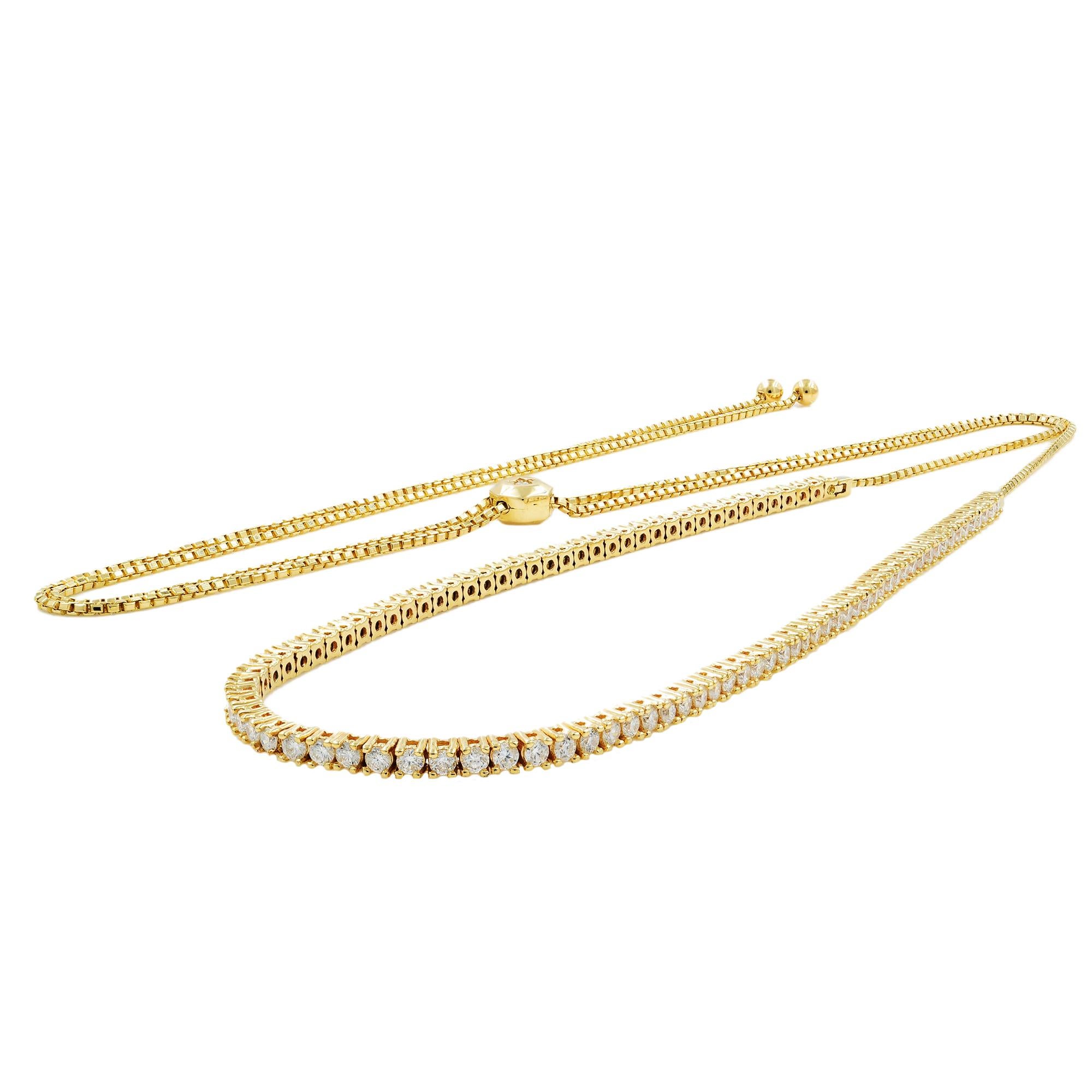 Modern Rachel Koen 14k Yellow Gold Bolo Diamond Necklace 3.20cttw