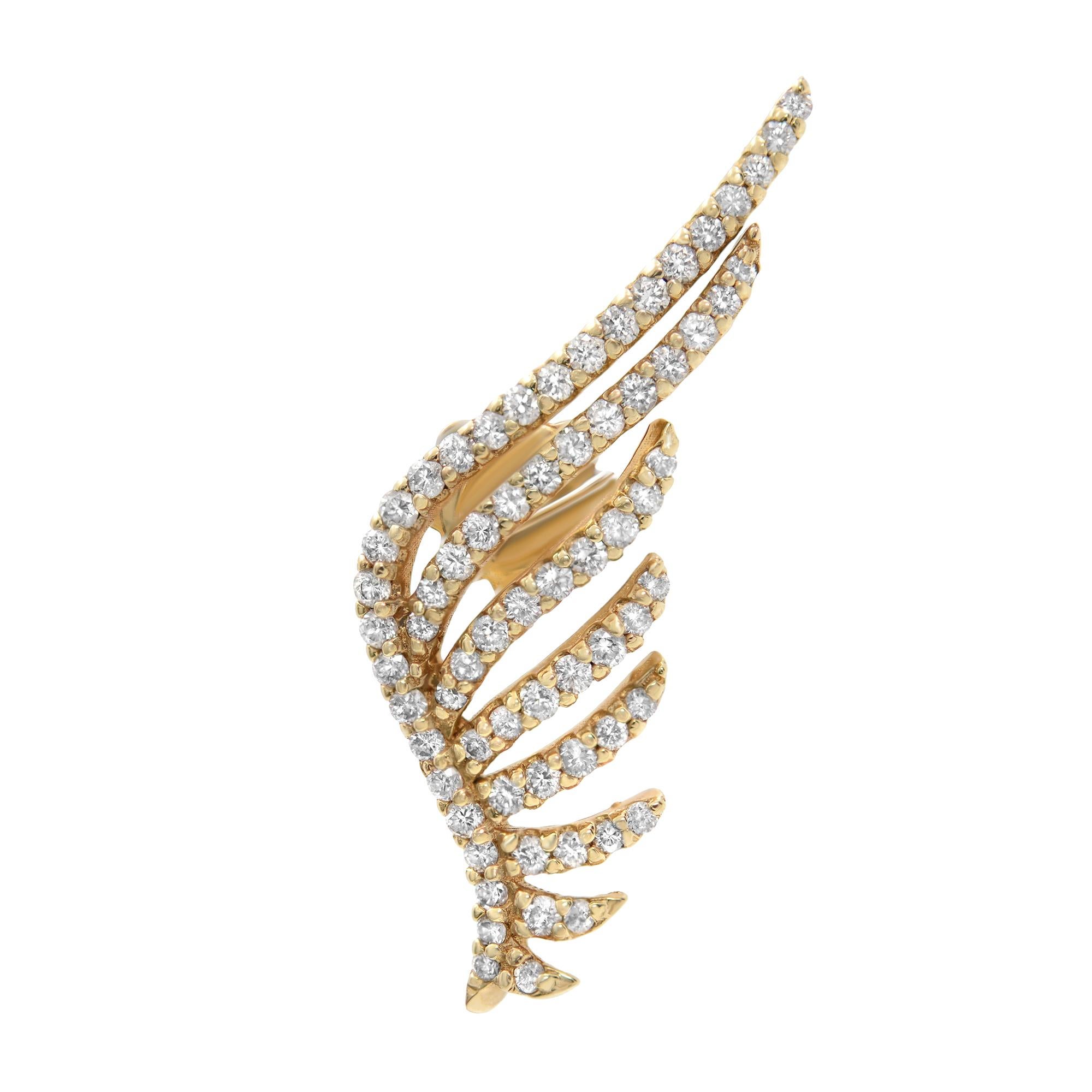 Round Cut Rachel Koen 14K Yellow Gold Diamond Angel Wing Earrings 1.39cttw For Sale