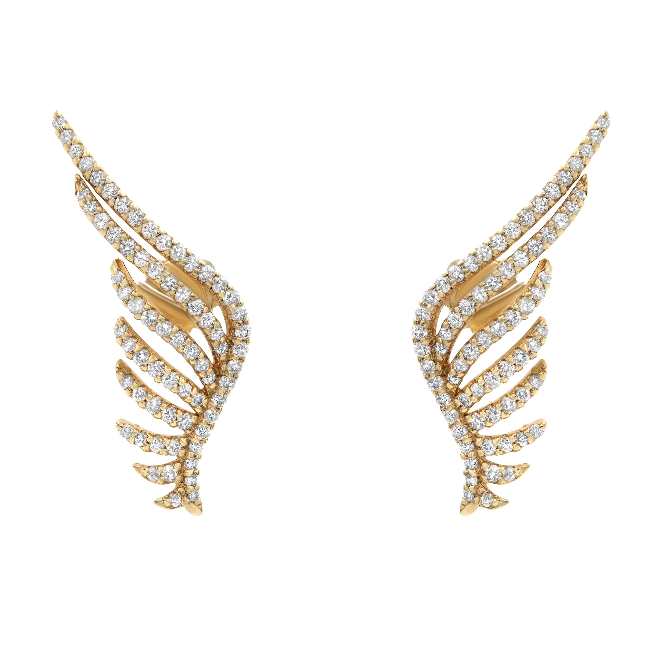 Rachel Koen Orecchini ad ala d'angelo in oro giallo 14K con diamanti 1,39cttw in vendita