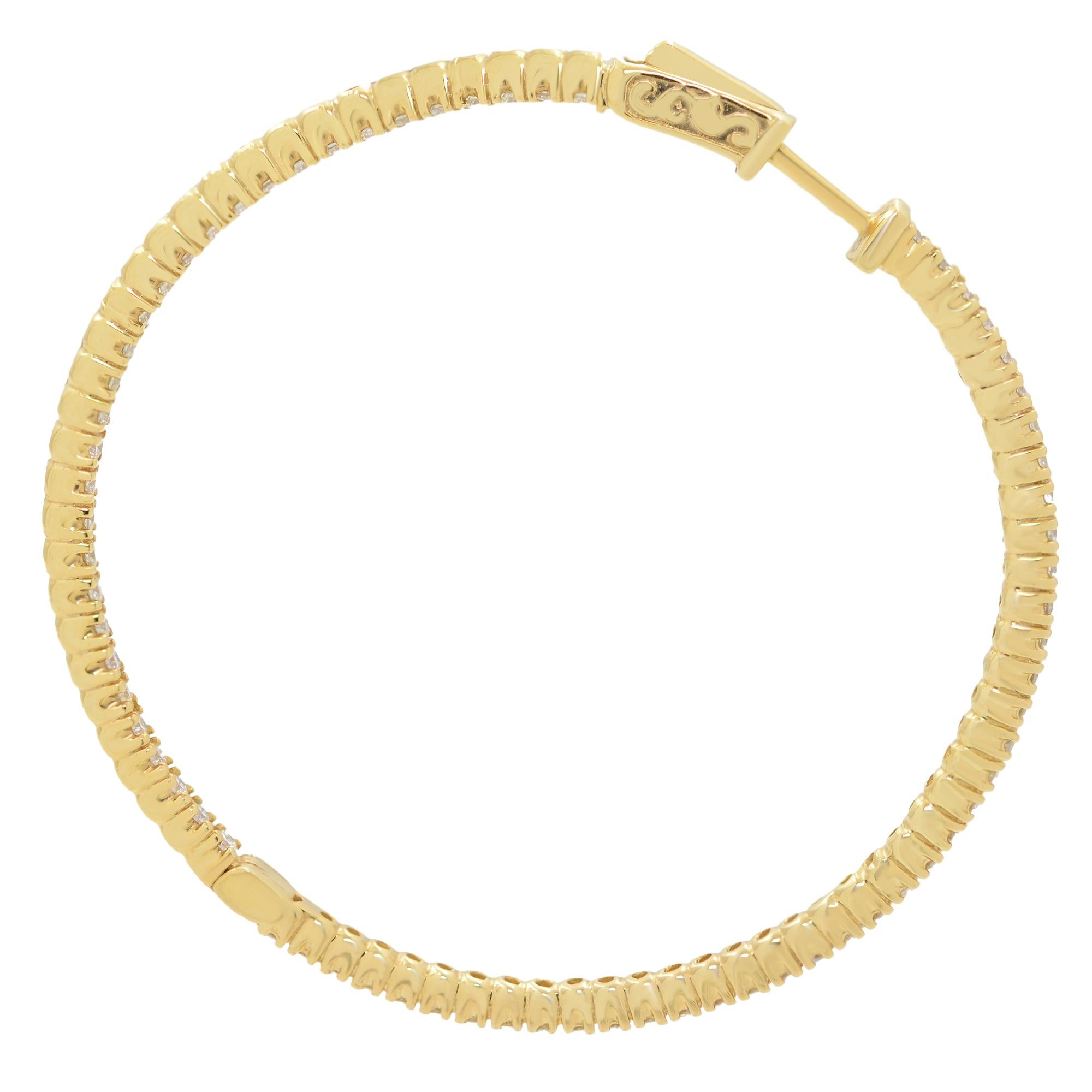 Modern Rachel Koen 14K Yellow Gold Diamond Hoop Earring 2.98cttw For Sale