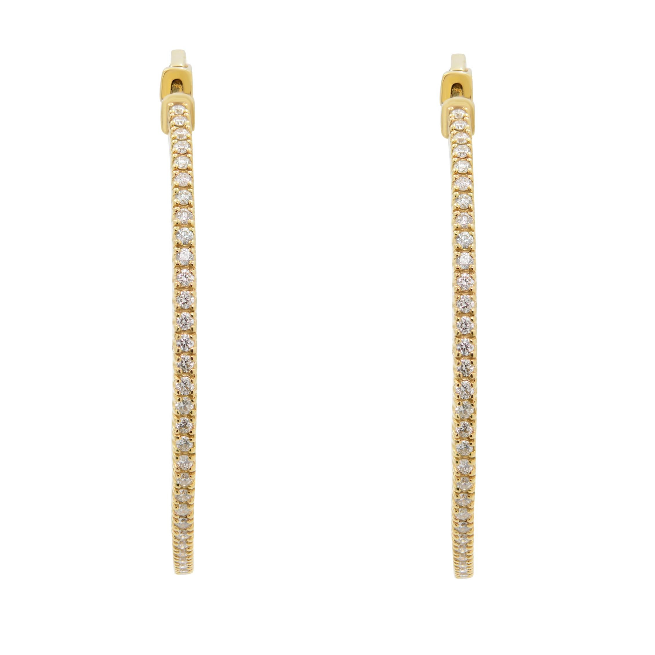 Round Cut Rachel Koen 14K Yellow Gold Diamond Hoop Earring 2.98cttw For Sale