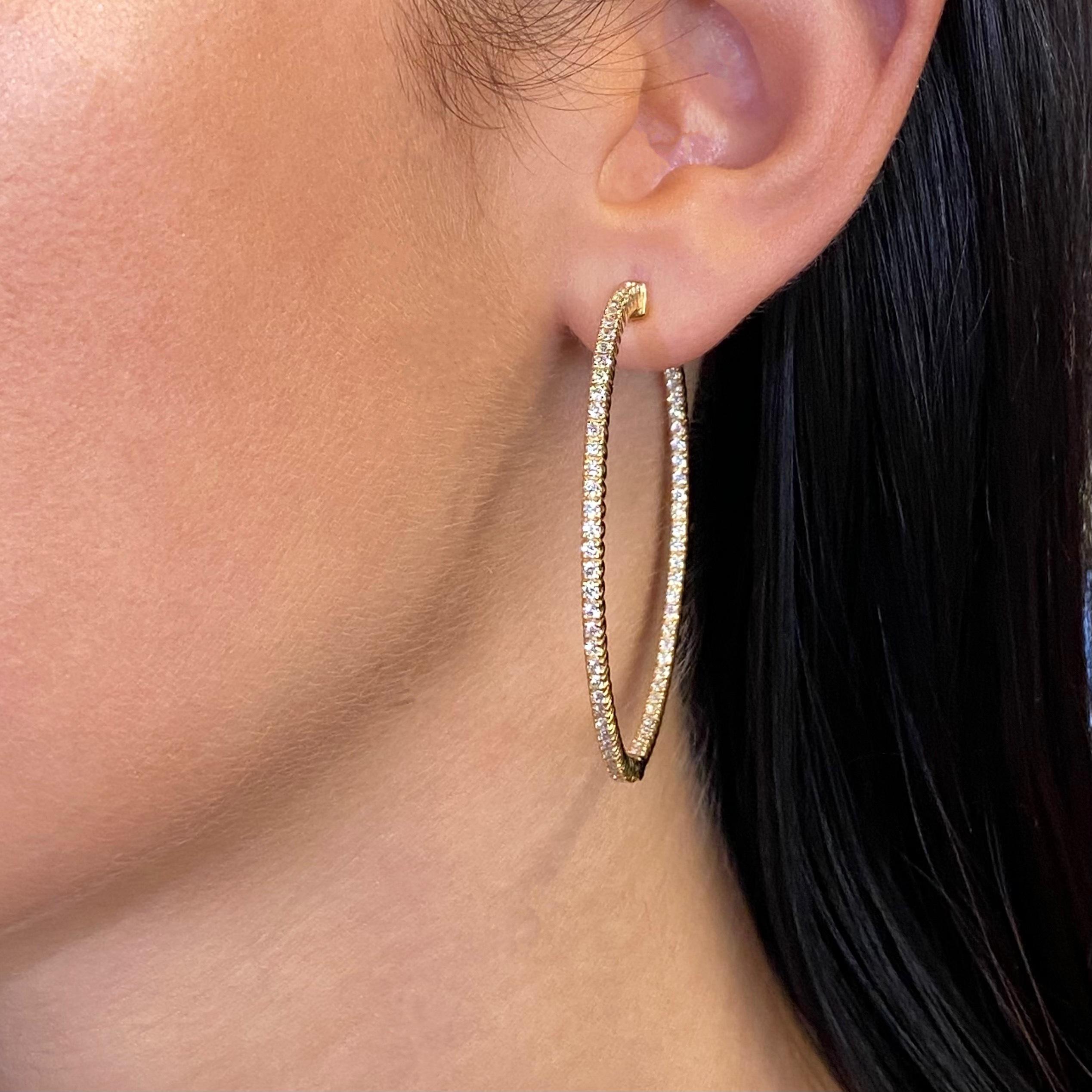 Rachel Koen 14K Yellow Gold Diamond Hoop Earring 2.98cttw In New Condition For Sale In New York, NY