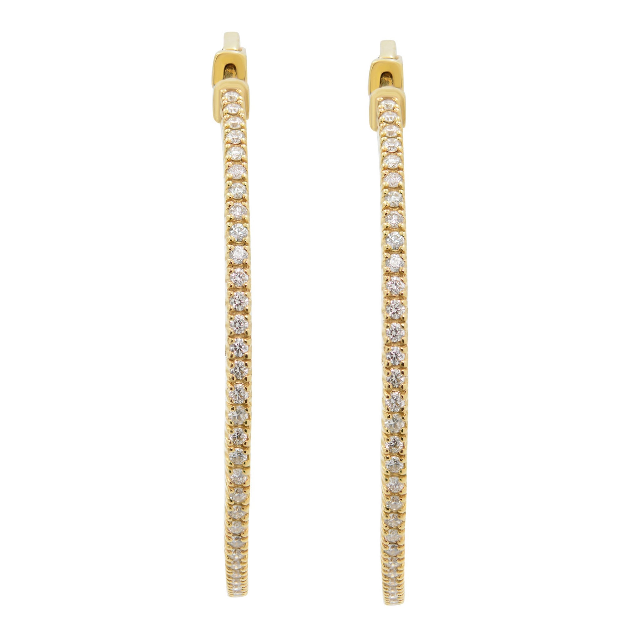 Rachel Koen 14K Yellow Gold Diamond Hoop Earring 2.98cttw For Sale