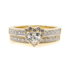 Rachel Koen 14 Karat Yellow Gold Heart Shaped Ring and Wedding Band Set