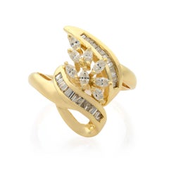Rachel Koen 14K Yellow Gold Marquise and Baguette Diamonds Cocktail Ring 0.75cts
