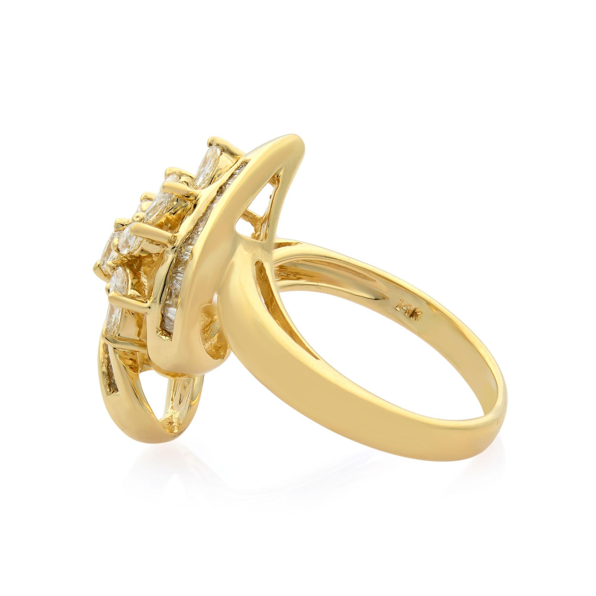 Modern Rachel Koen 14K Yellow Gold Marquise and Baguette Diamonds Cocktail Ring 0.75cts For Sale
