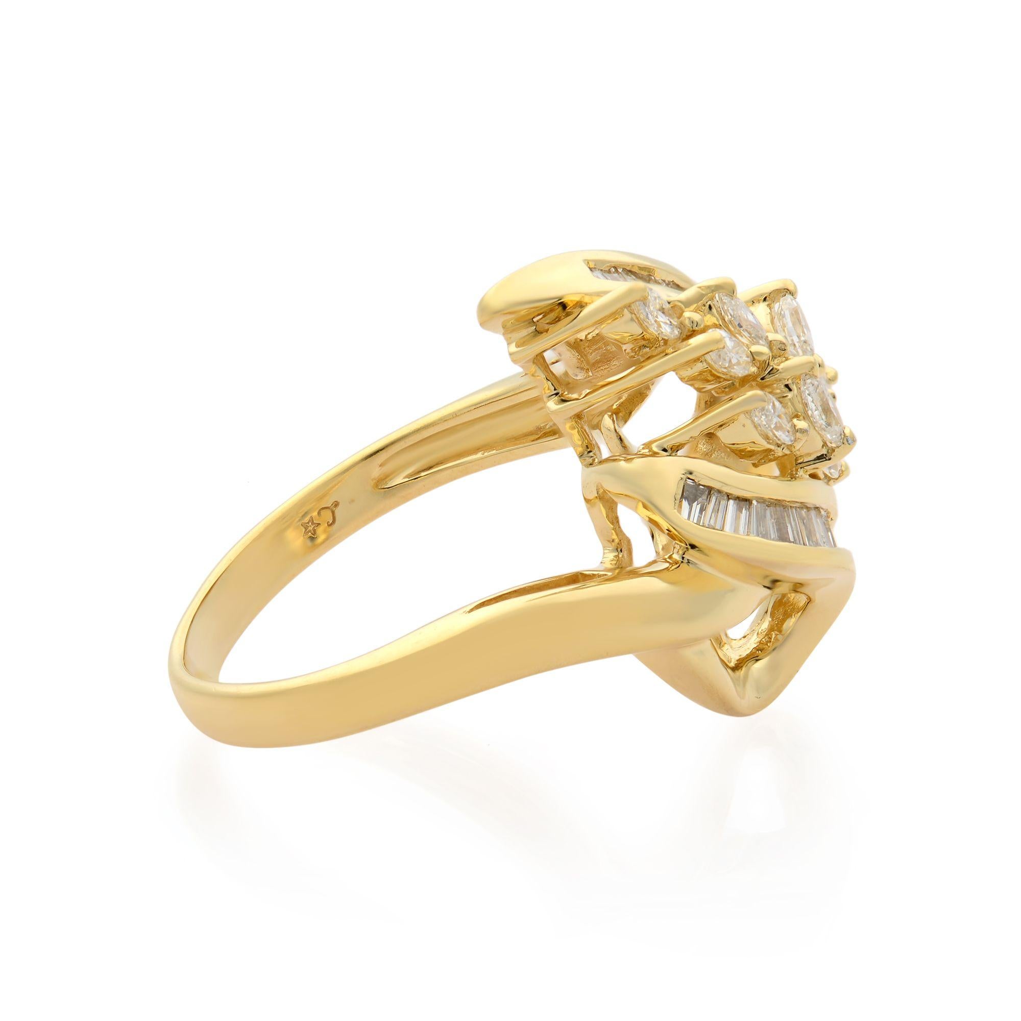 Marquise Cut Rachel Koen 14K Yellow Gold Marquise and Baguette Diamonds Cocktail Ring 0.75cts For Sale