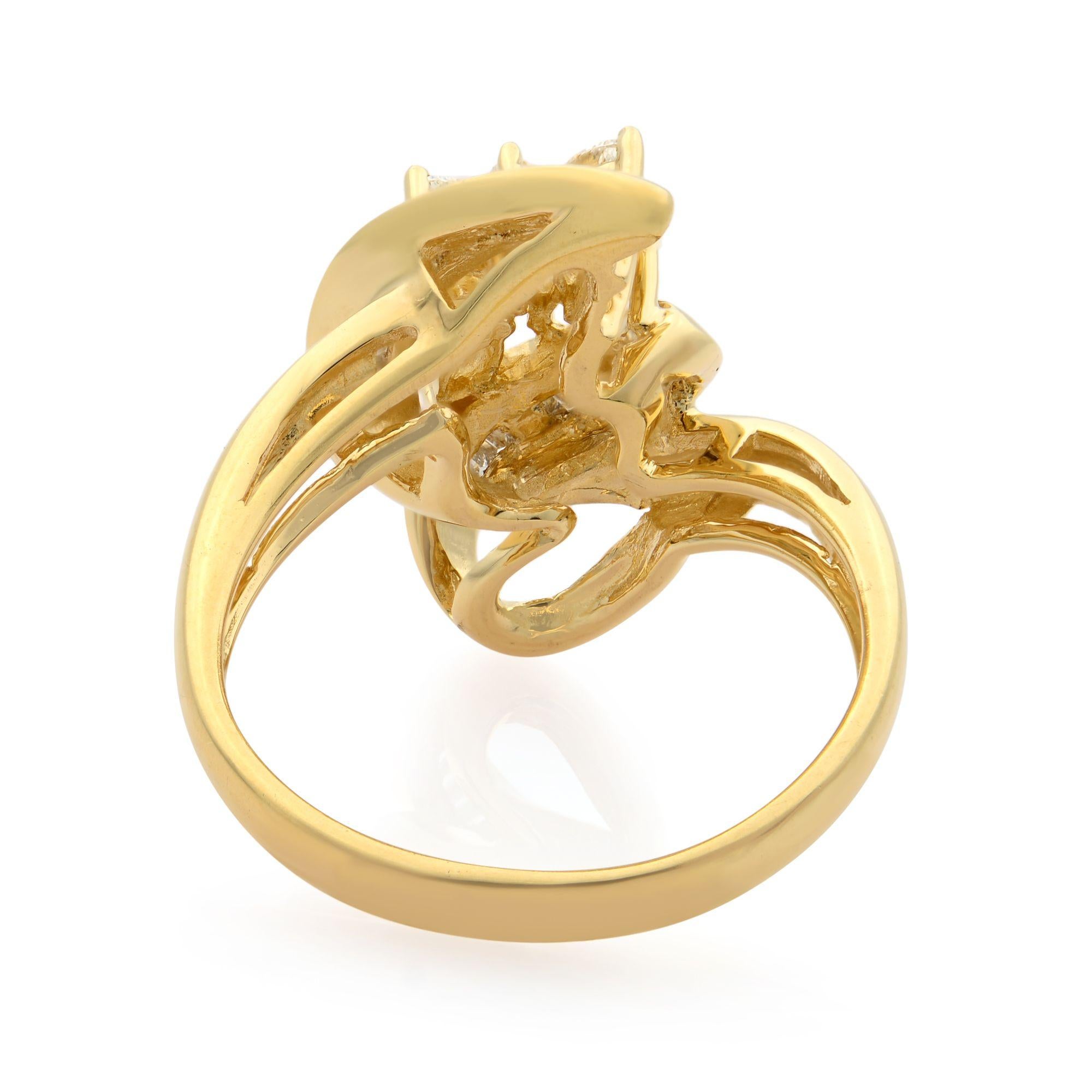 Rachel Koen 14K Yellow Gold Marquise and Baguette Diamonds Cocktail Ring 0.75cts In Excellent Condition For Sale In New York, NY