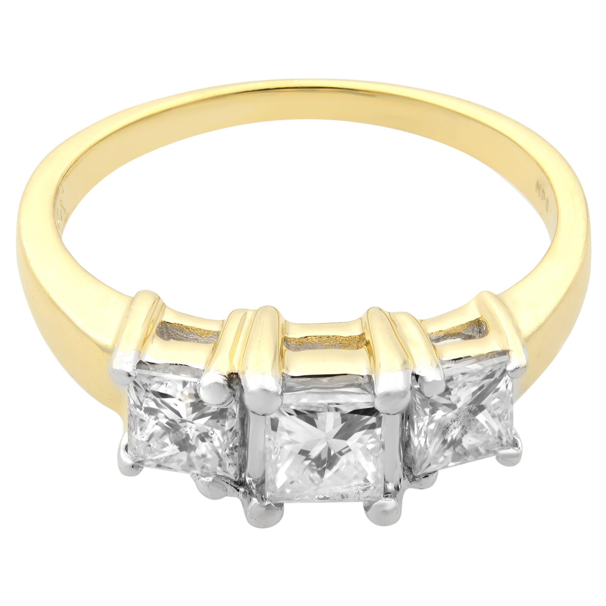 Rachel Koen 14K Yellow Gold Princess Cut Three Stone Engagement Ring 1.00cttw For Sale