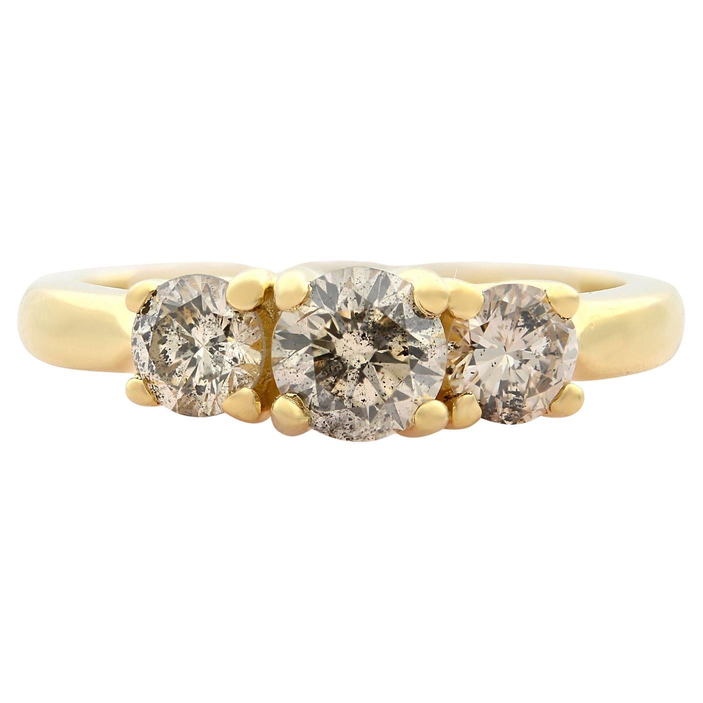 Rachel Koen 14K Yellow Gold Three Stone Diamond Engagement Ring 1.00Cttw For Sale