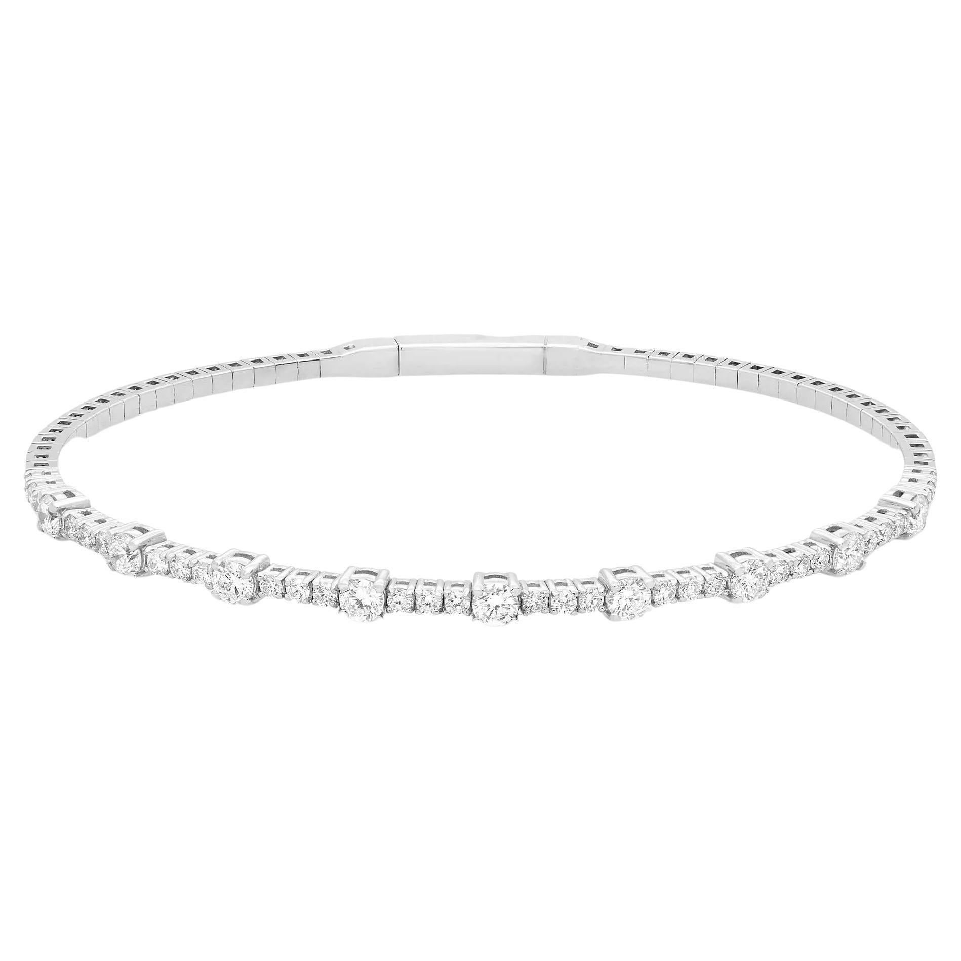 Rachel Koen 1.50cttw Round Cut Diamond Flexible Bangle Bracelet 14K White Gold For Sale
