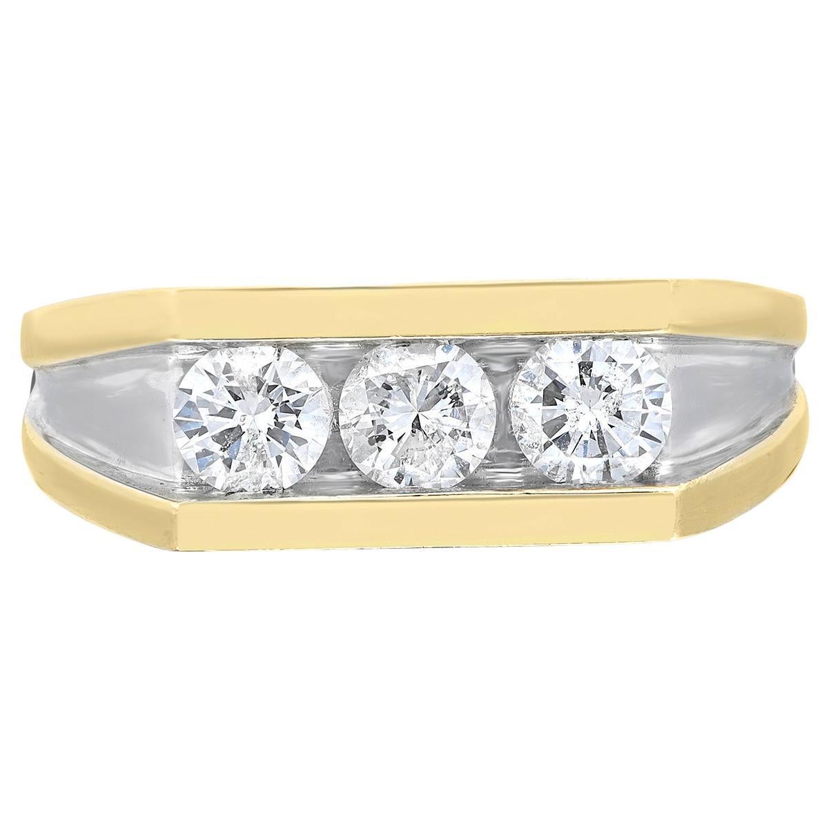 Rachel Koen 1.53Cttw Three Stone Diamond Men's Ring 14K Yellow Gold