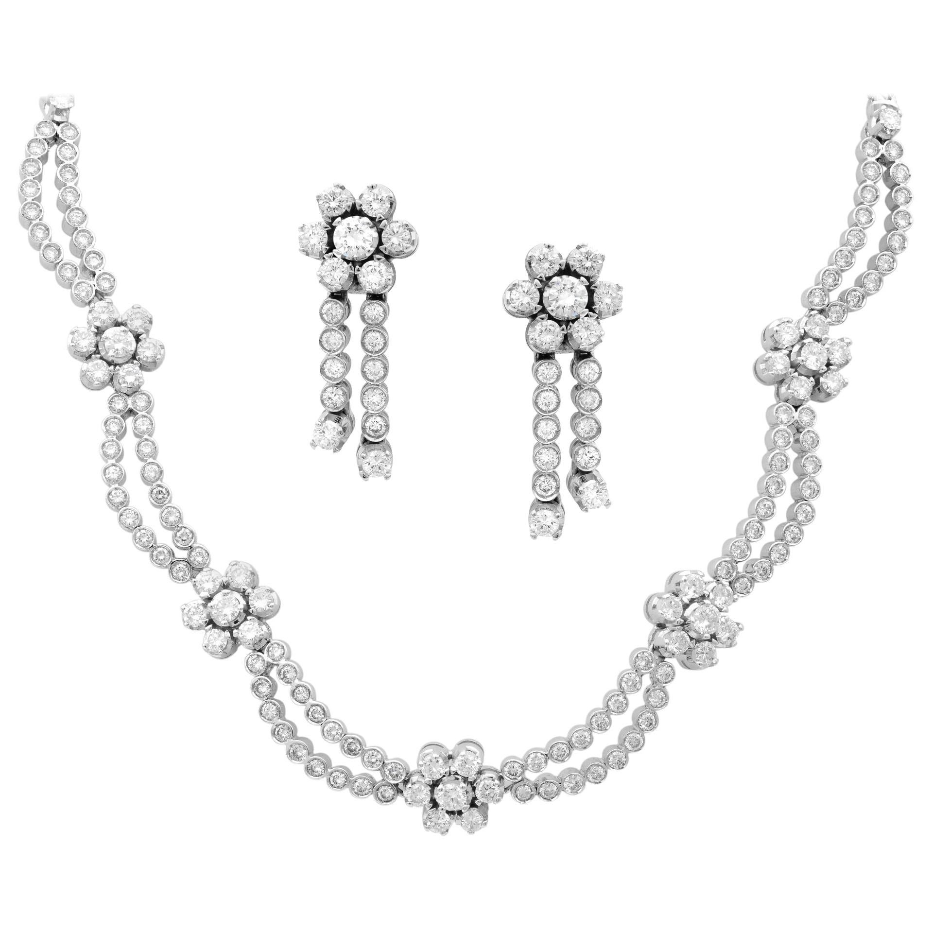 Rachel Koen 18 Karat Gold Diamond Jewelry Set of Earrings and Necklace