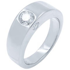 Rachel Koen Solid Round Cut Bezel Set Diamond Ring 18K White Gold 0.70ctw SZ 6.5
