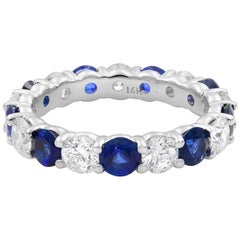 Rachel Koen 18 Karat White Gold Blue Sapphire and Diamond Eternity Band