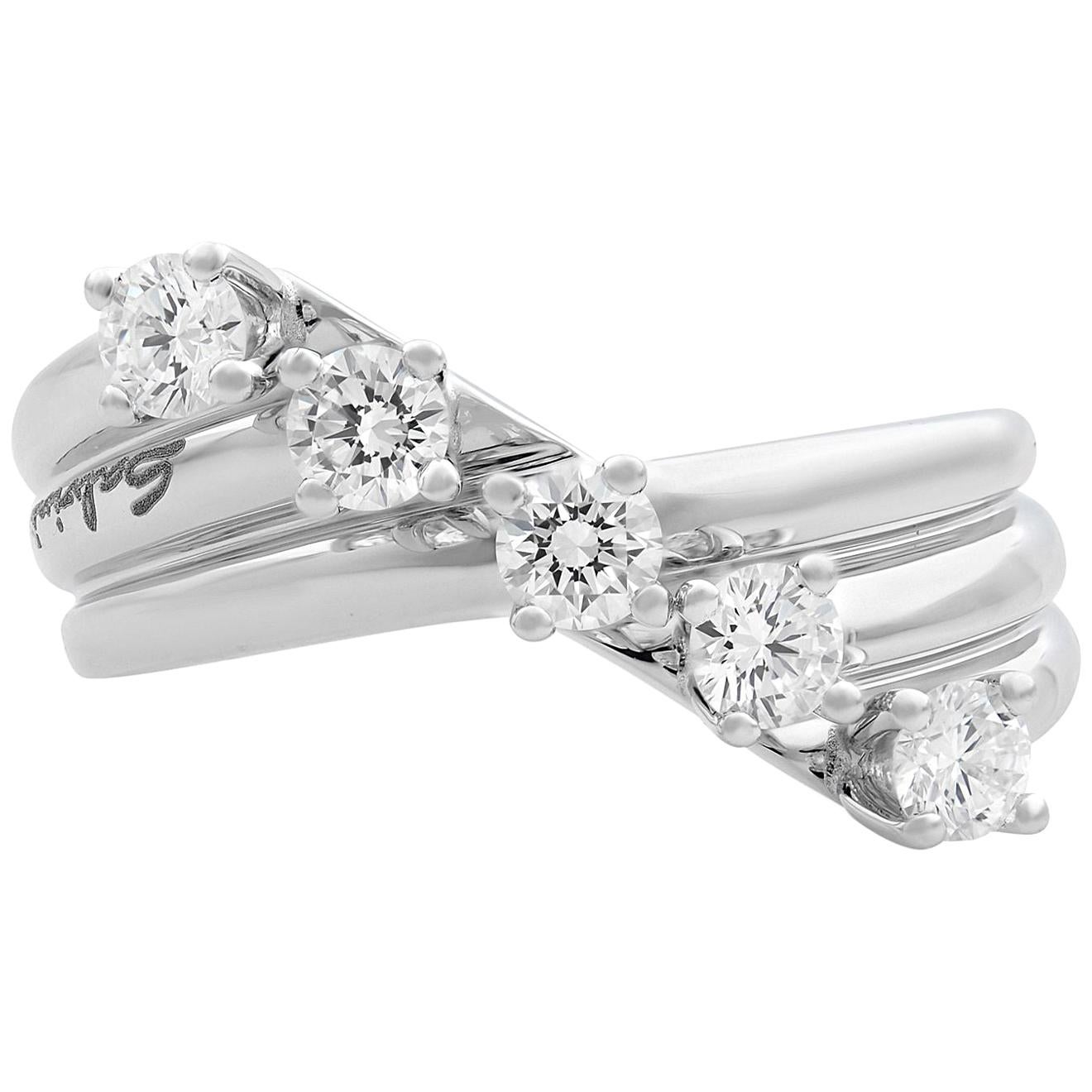 Rachel Koen 18 Karat White Gold Diamond Fashion Ring 0.60 Carat For Sale