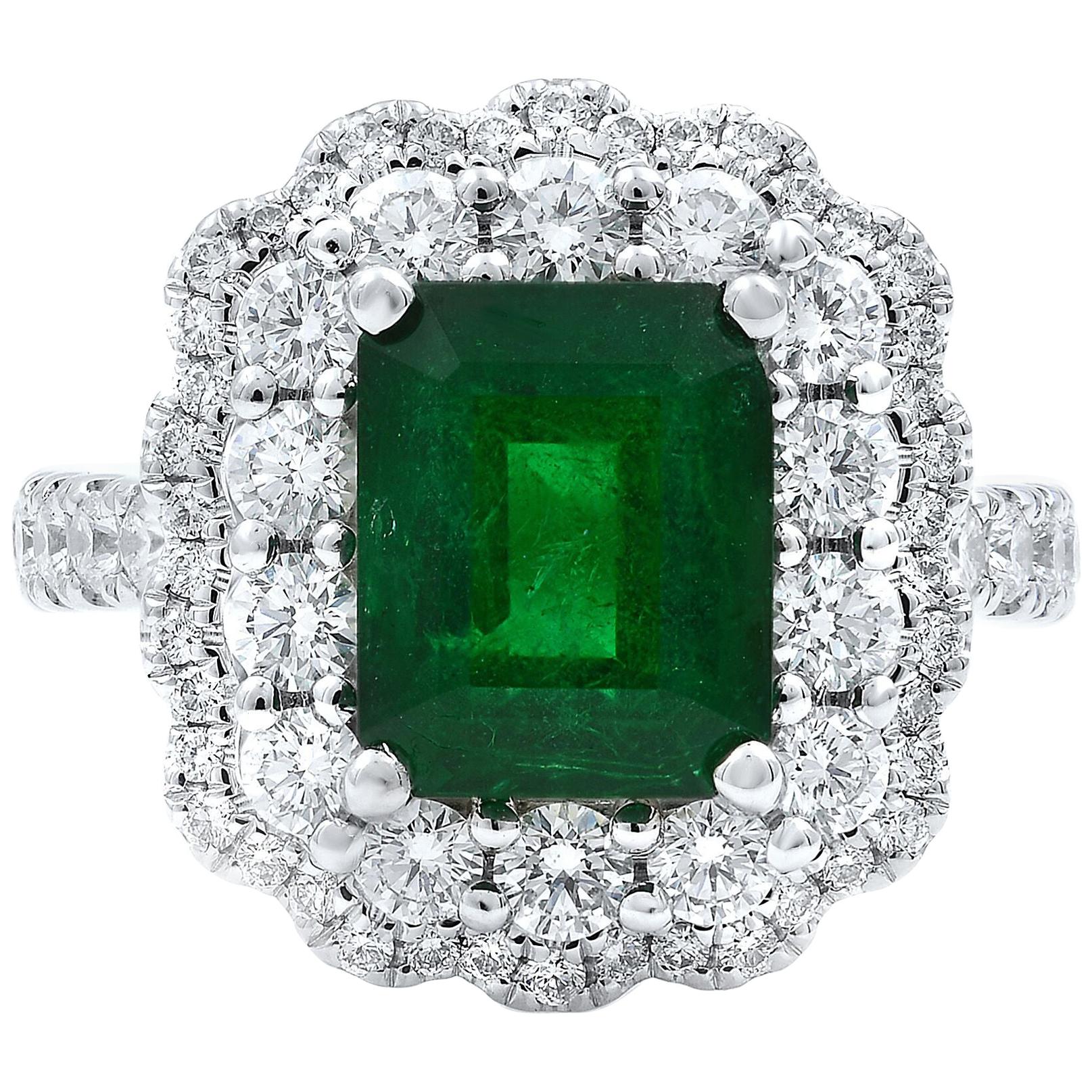 Rachel Koen 18 Karat White Gold Green Emerald and Diamonds Engagement Ring