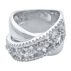 Rachel Koen Bague à large anneau en or blanc 18 carats avec diamants superposés de 1,00 carat