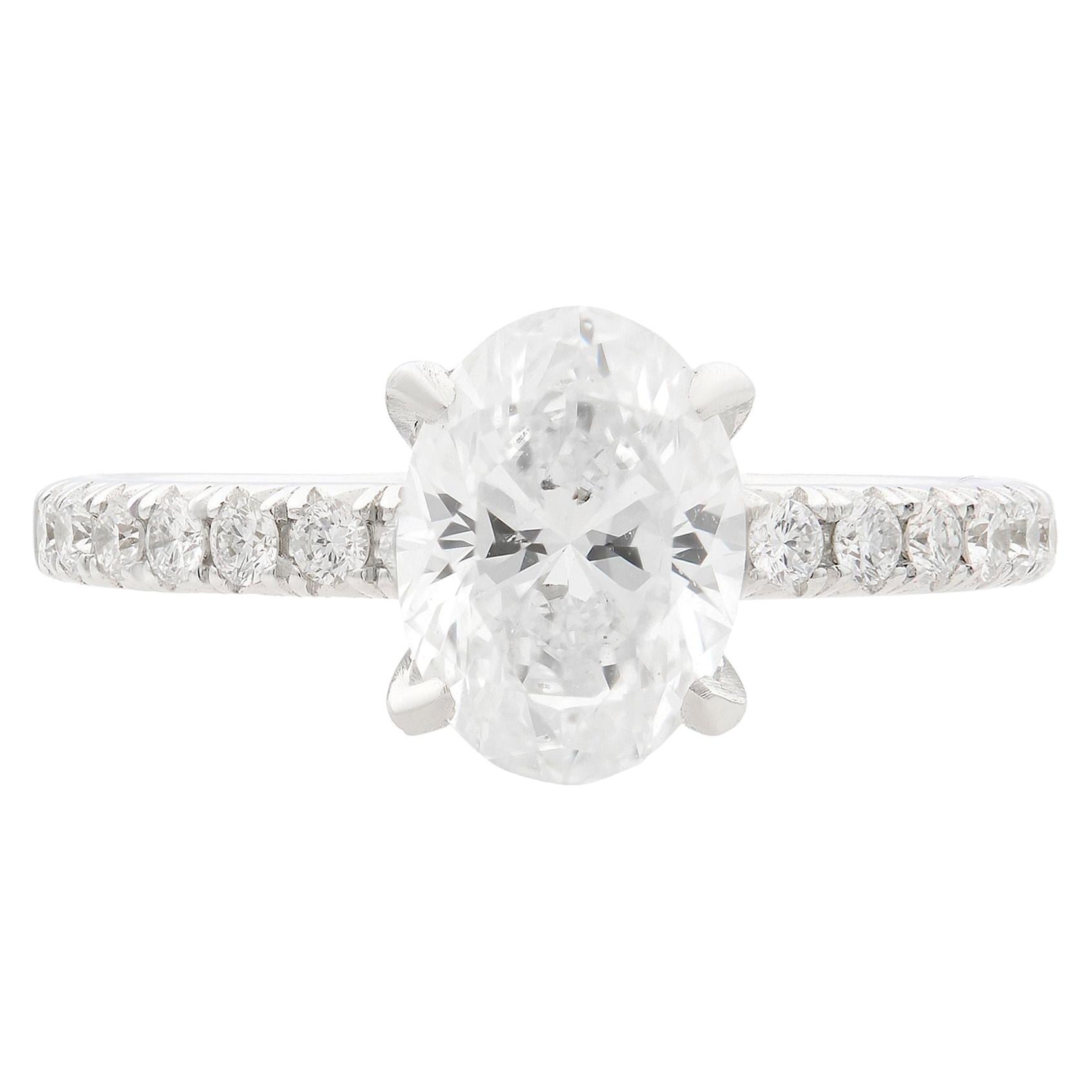 Rachel Koen 18 Karat White Gold Oval Diamond Engagement Ring 1.50 Carat For Sale