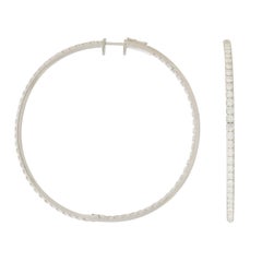 Rachel Koen 18 Karat White Gold Pave Diamond Large Hoop Earrings 4.00 Carat