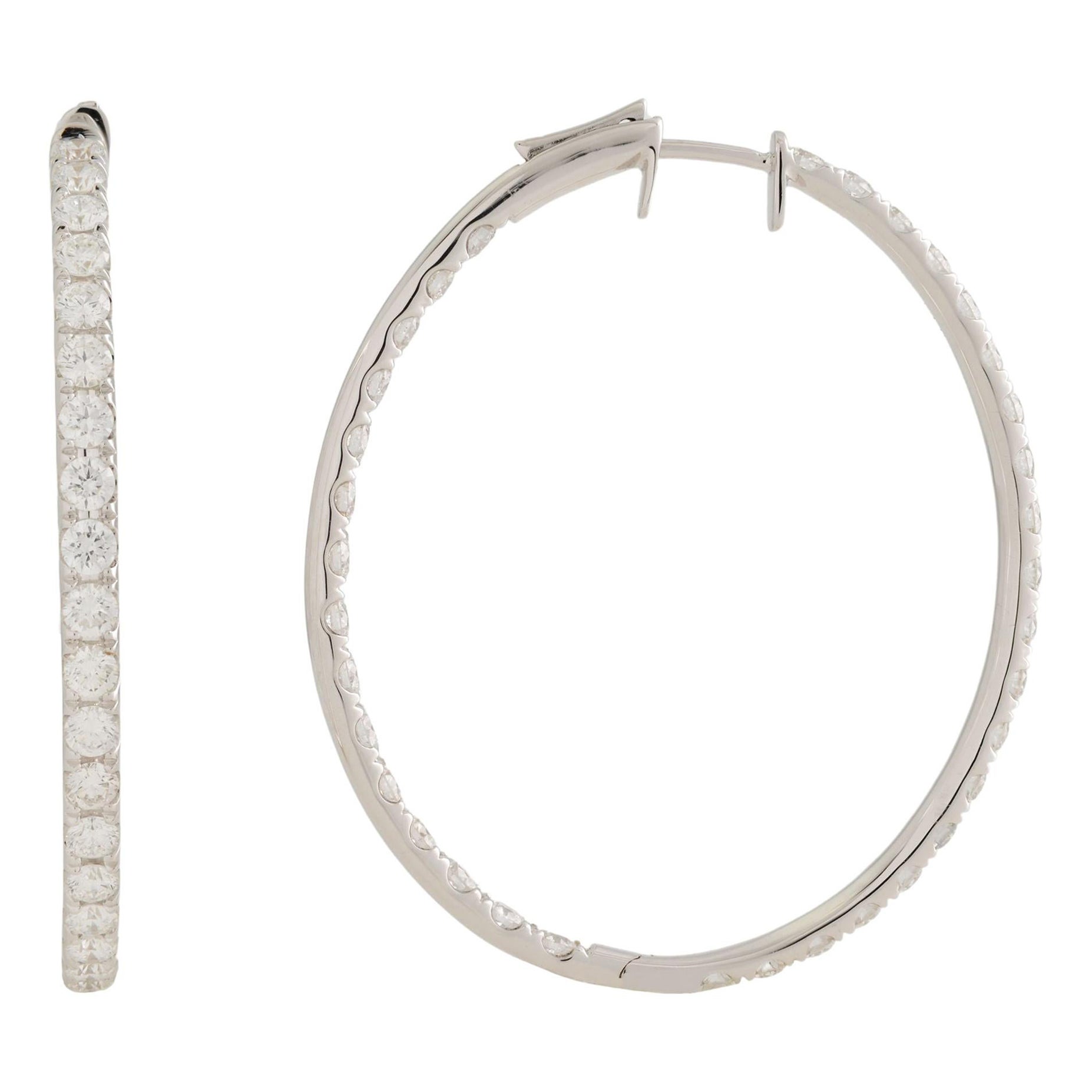 Rachel Koen, orecchini a cerchio ovali in oro bianco 18 carati con diamante Pave, 3,30 carati
