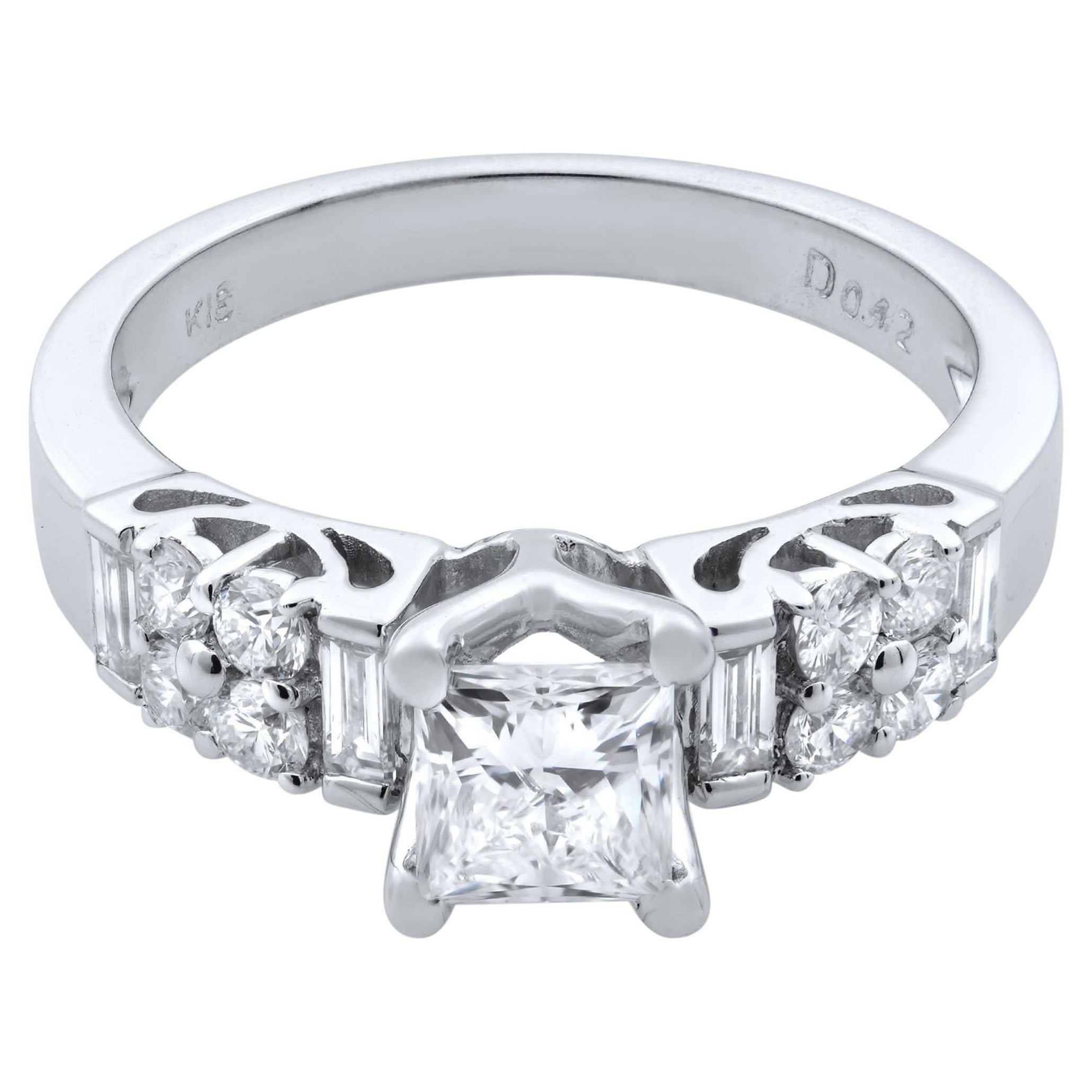 Rachel Koen Anillo de compromiso de diamantes talla princesa en oro blanco de 18 quilates 1,00 quilate