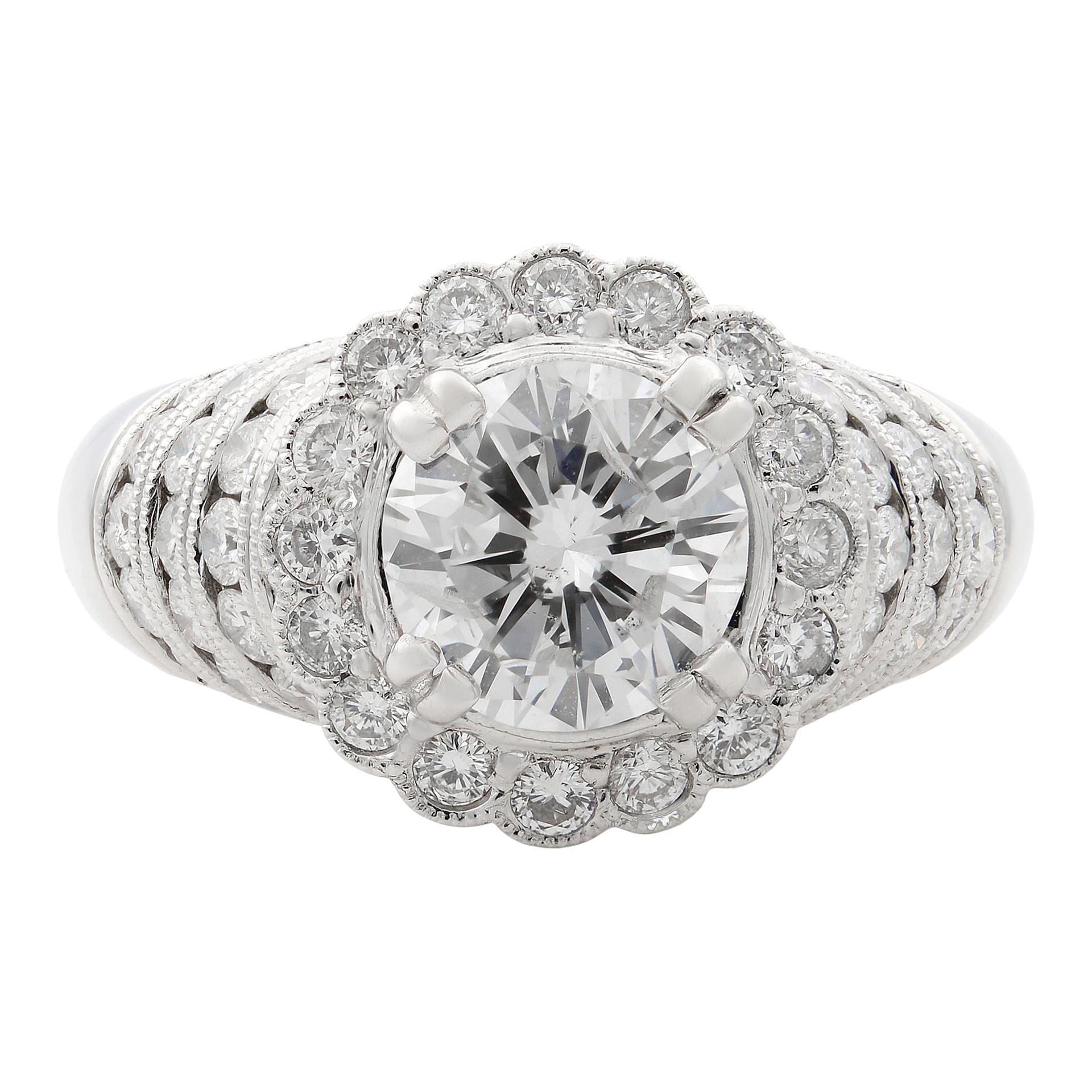 Rachel Koen 18 Karat White Gold Round Cut Diamond Engagement Ring 2.73 Carat For Sale