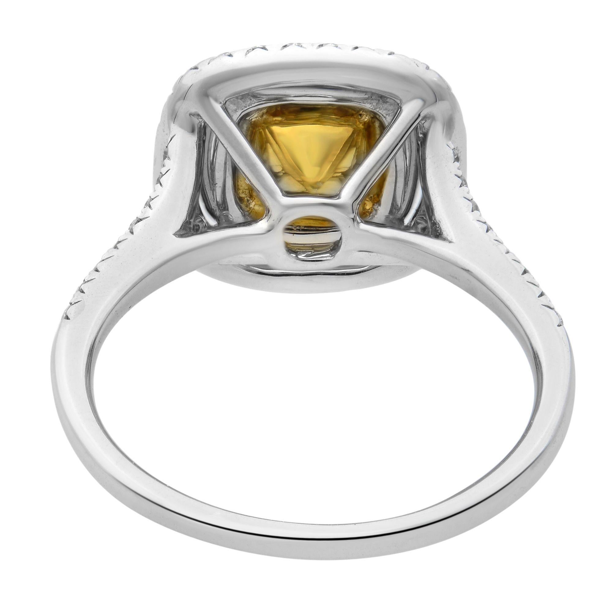 Rachel Koen 18 Karat White Gold Round Cut Fancy Yellow Diamond Ring 1.13 Carat In New Condition For Sale In New York, NY