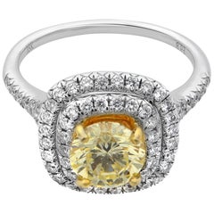 Rachel Koen Bague en or blanc 18 carats avec diamant jaune fantaisie taille ronde de 1,13 carat