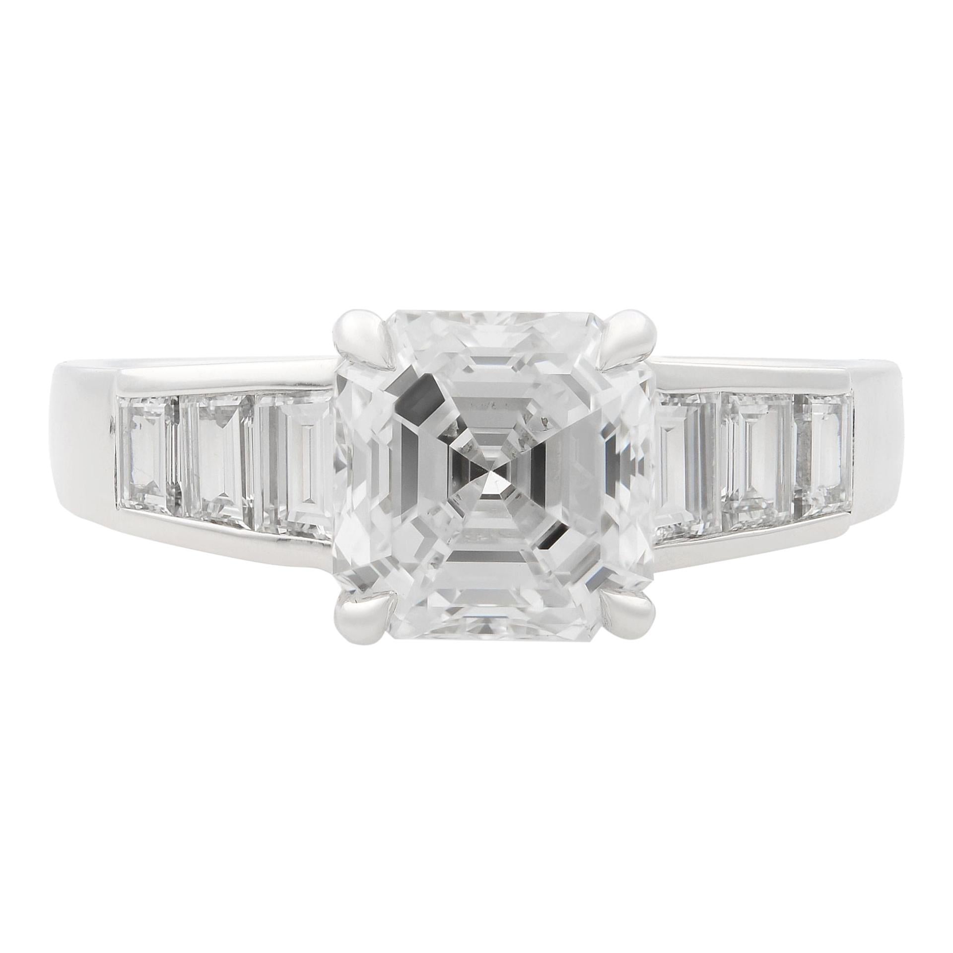 Rachel Koen 18 Karat White Gold Square Emerald Cut Diamond Ring 2.21 Carat For Sale