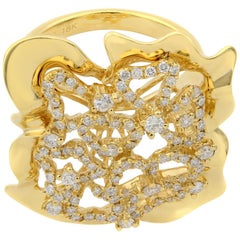 Rachel Koen 18 Karat Yellow Gold Large Floral Diamond Cocktail Ring 0.75 Carat