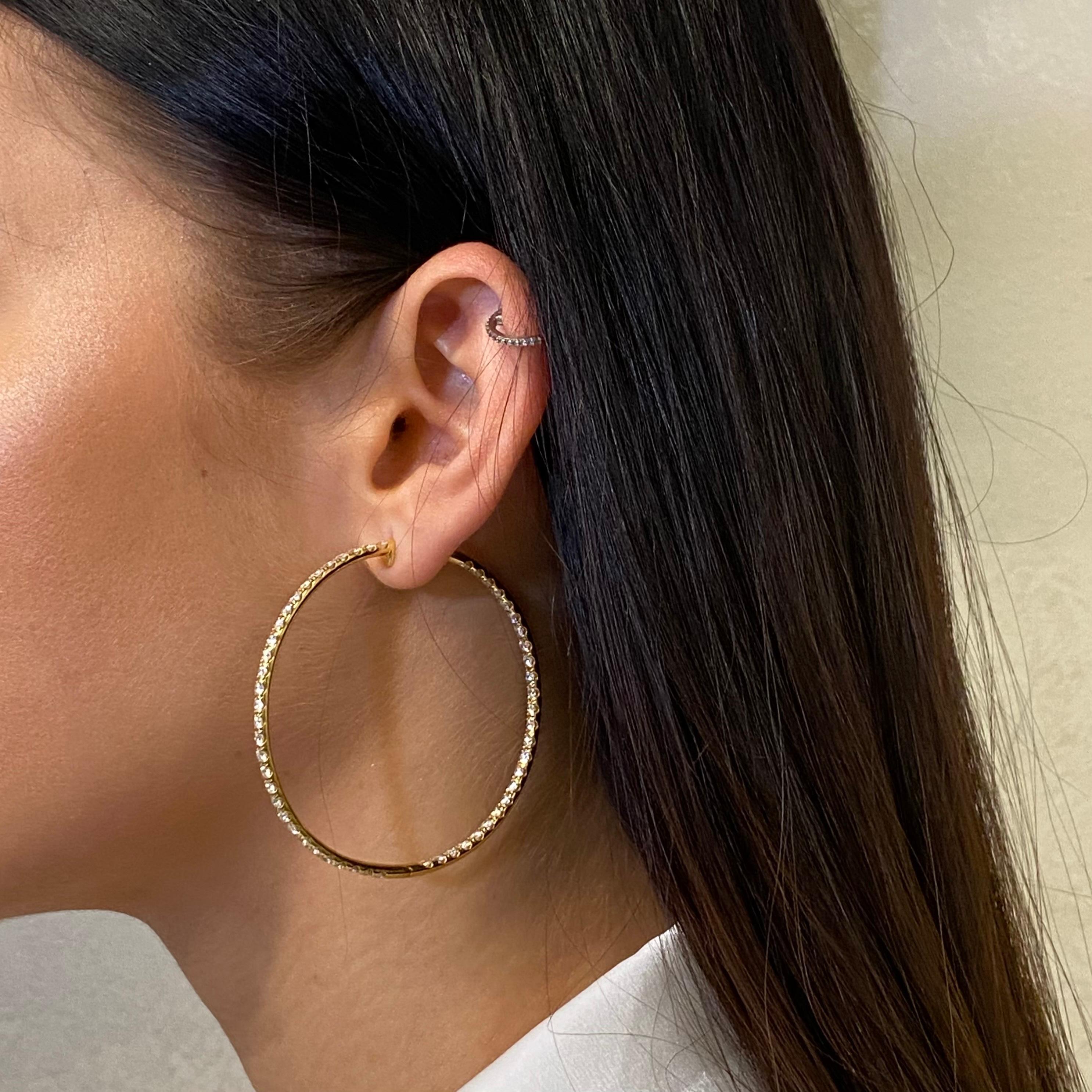 Rachel Koen 18 Karat Yellow Gold Pave Diamond Large Hoop Earrings 5.25 Carat In New Condition For Sale In New York, NY