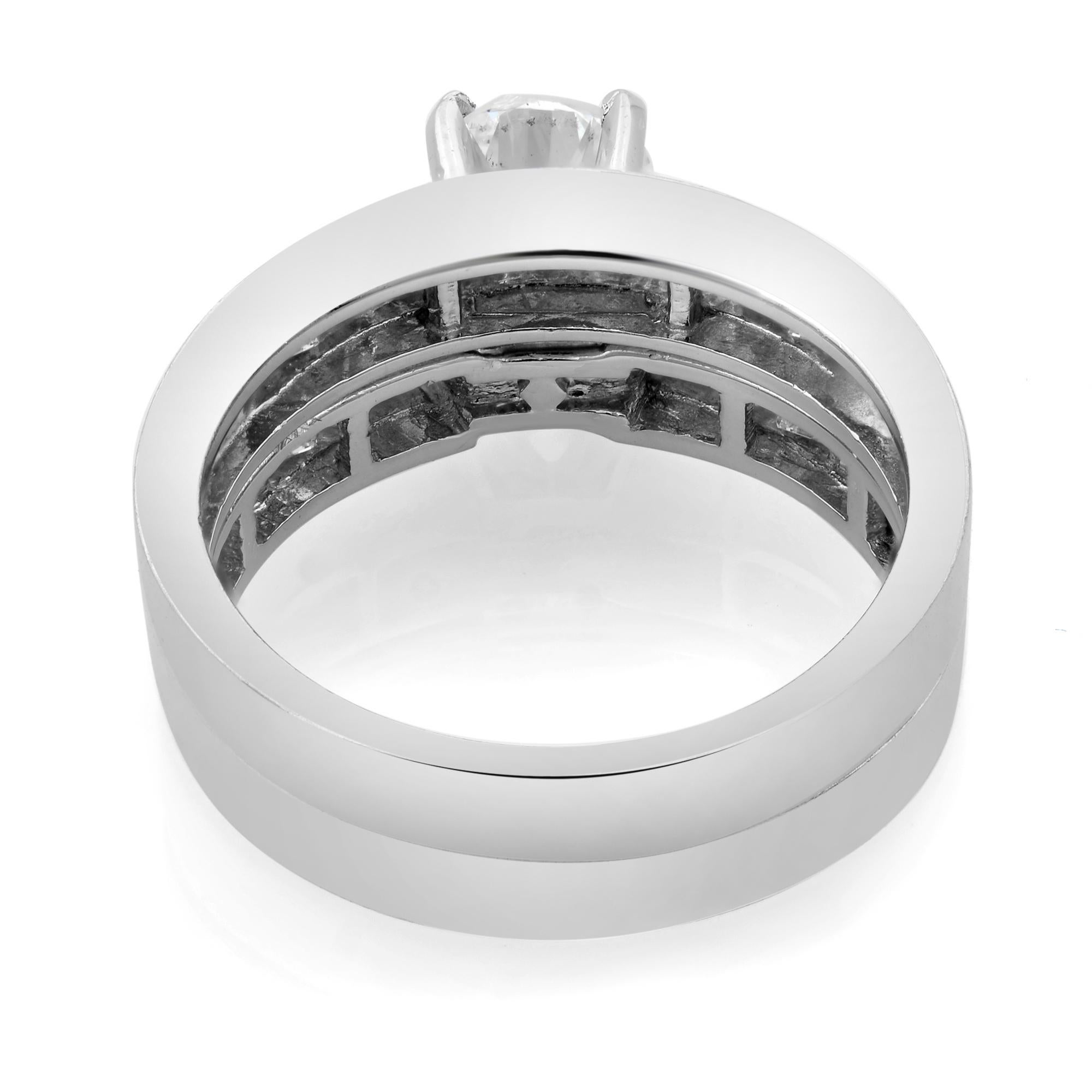 Modern Rachel Koen 1.80Cttw Diamond Engagement Ring Set 14K White Gold Size 5.5