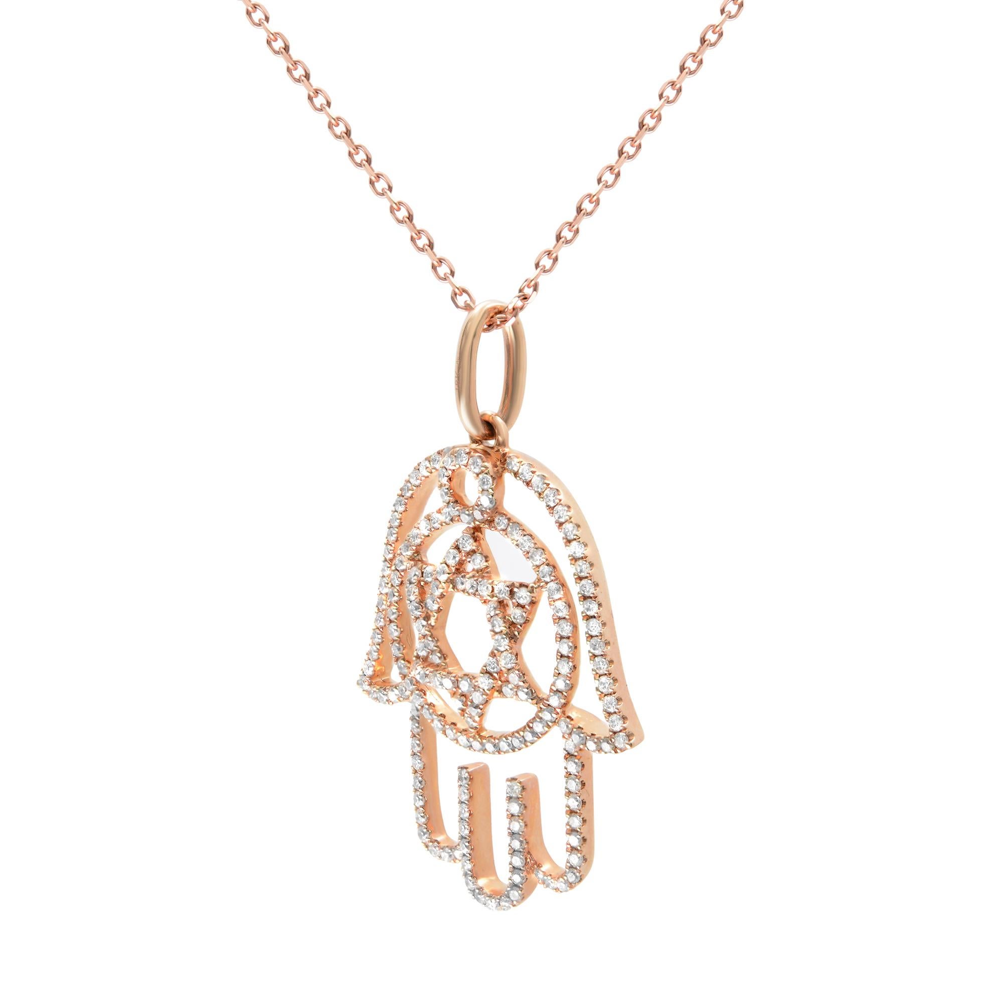 Modern Rachel Koen 18k Rose Gold Diamond Hamsa Ladies Pendant 0.47cttw For Sale