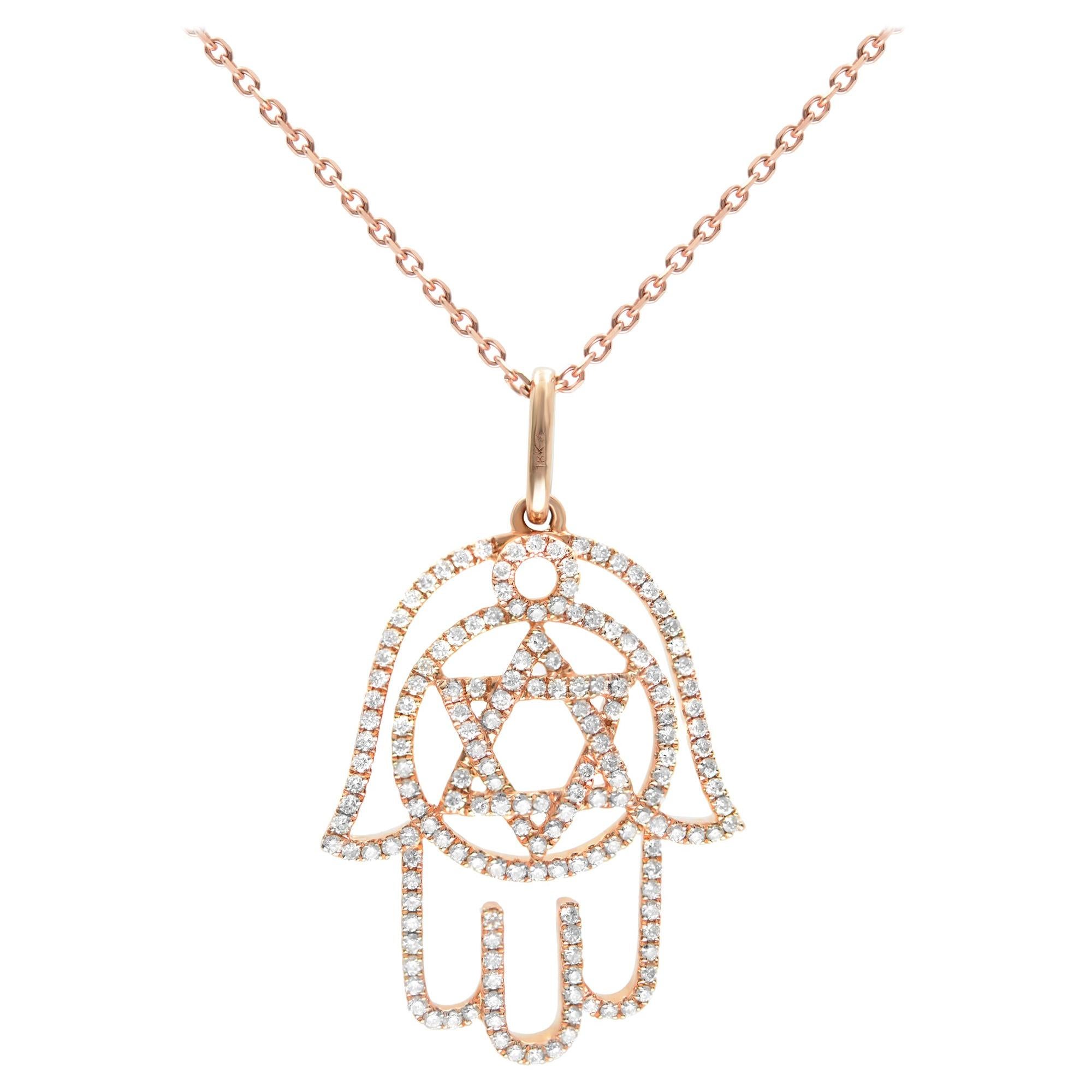 Rachel Koen 18k Rose Gold Diamond Hamsa Ladies Pendant 0.47cttw For Sale